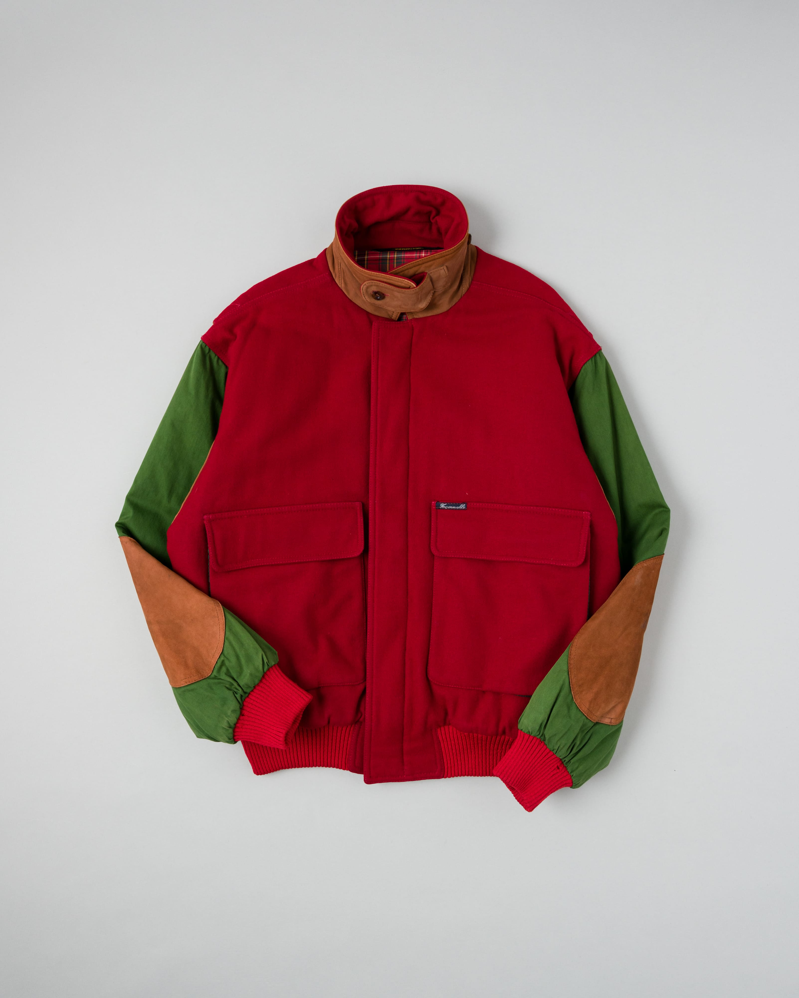 【~80’s】Vintage Façonnable Mixed Wool Crazy Pattern Blouson With Chin Strap Size.L