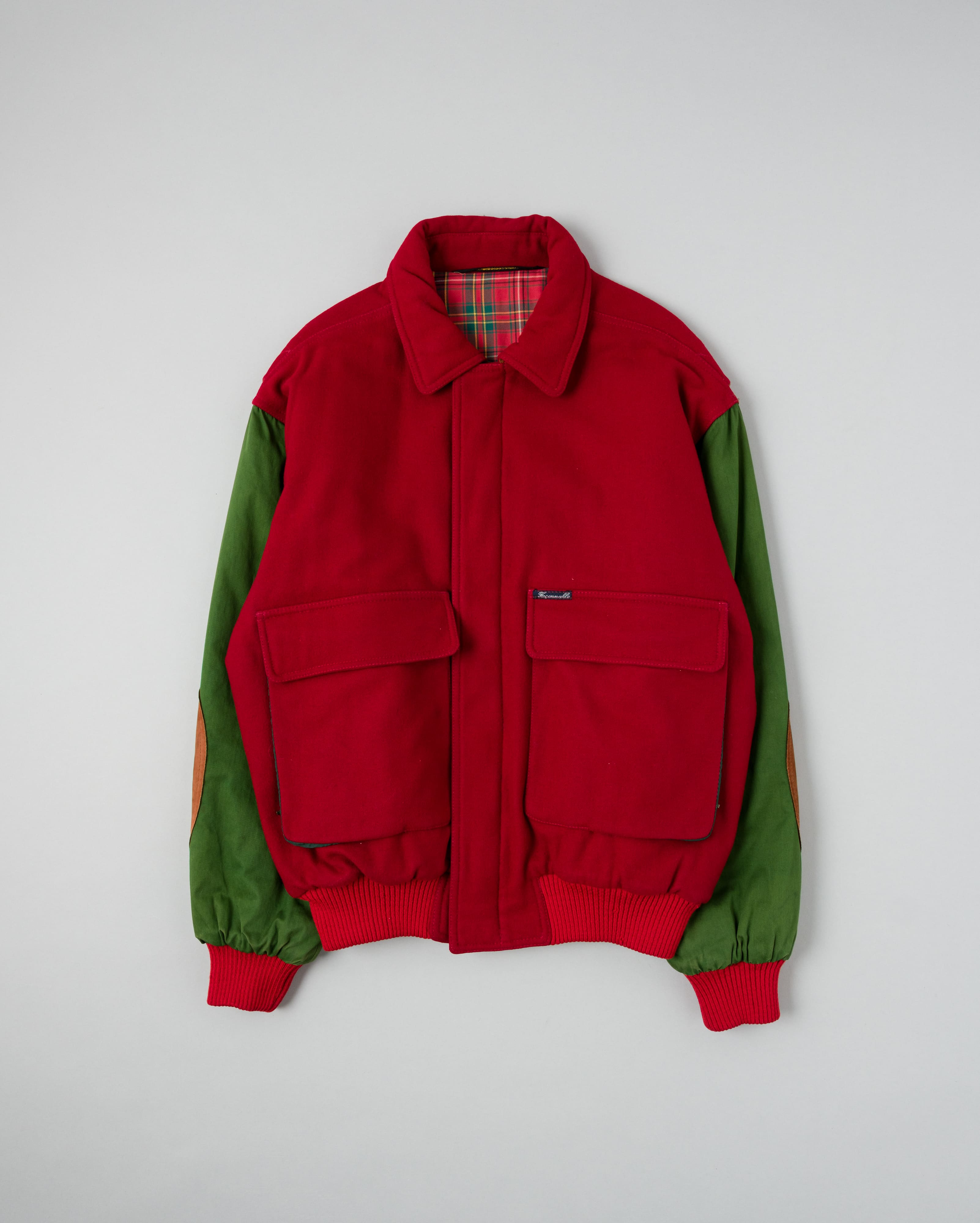 【~80’s】Vintage Façonnable Mixed Wool Crazy Pattern Blouson With Chin Strap Size.L
