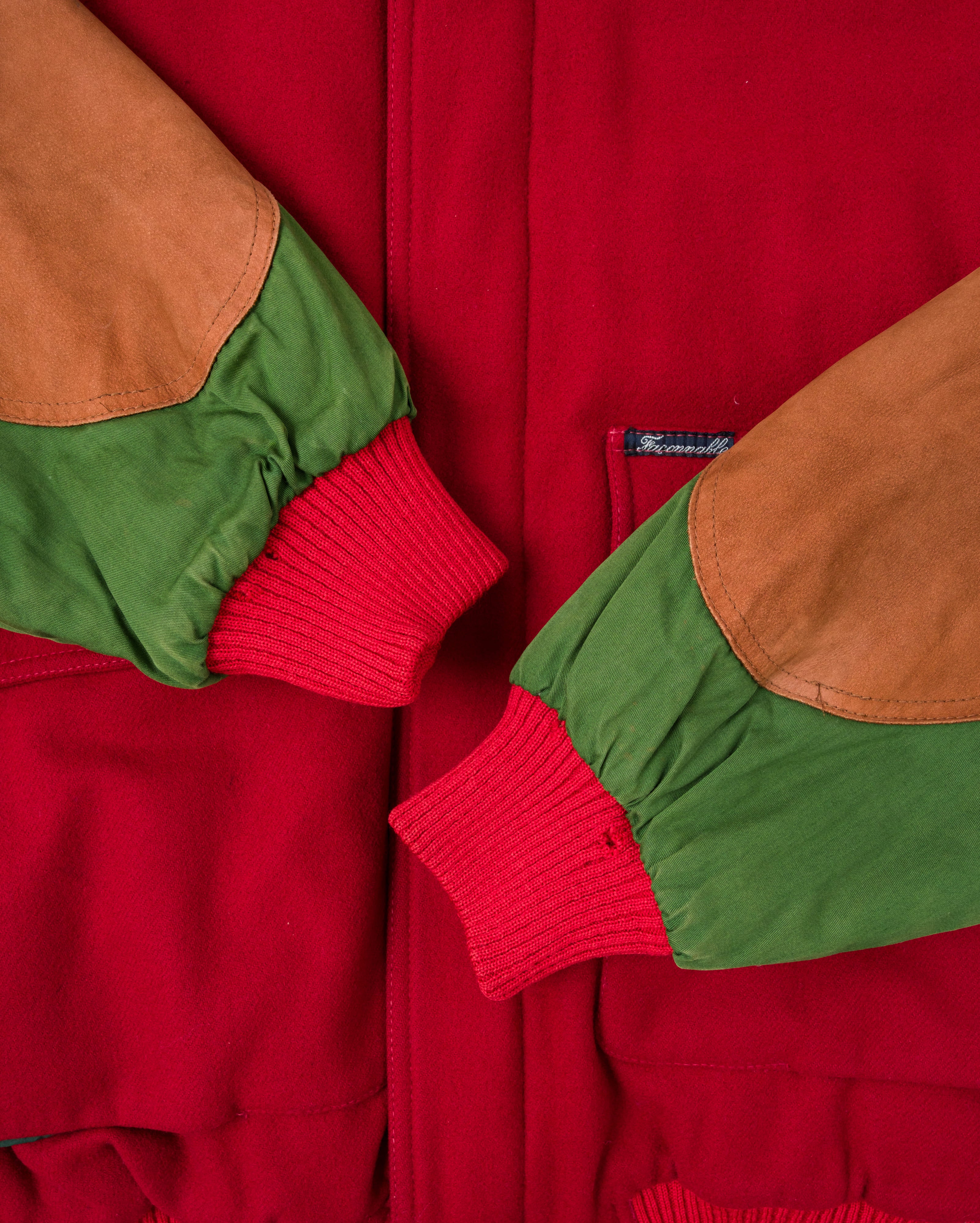 【~80’s】Vintage Façonnable Mixed Wool Crazy Pattern Blouson With Chin Strap Size.L