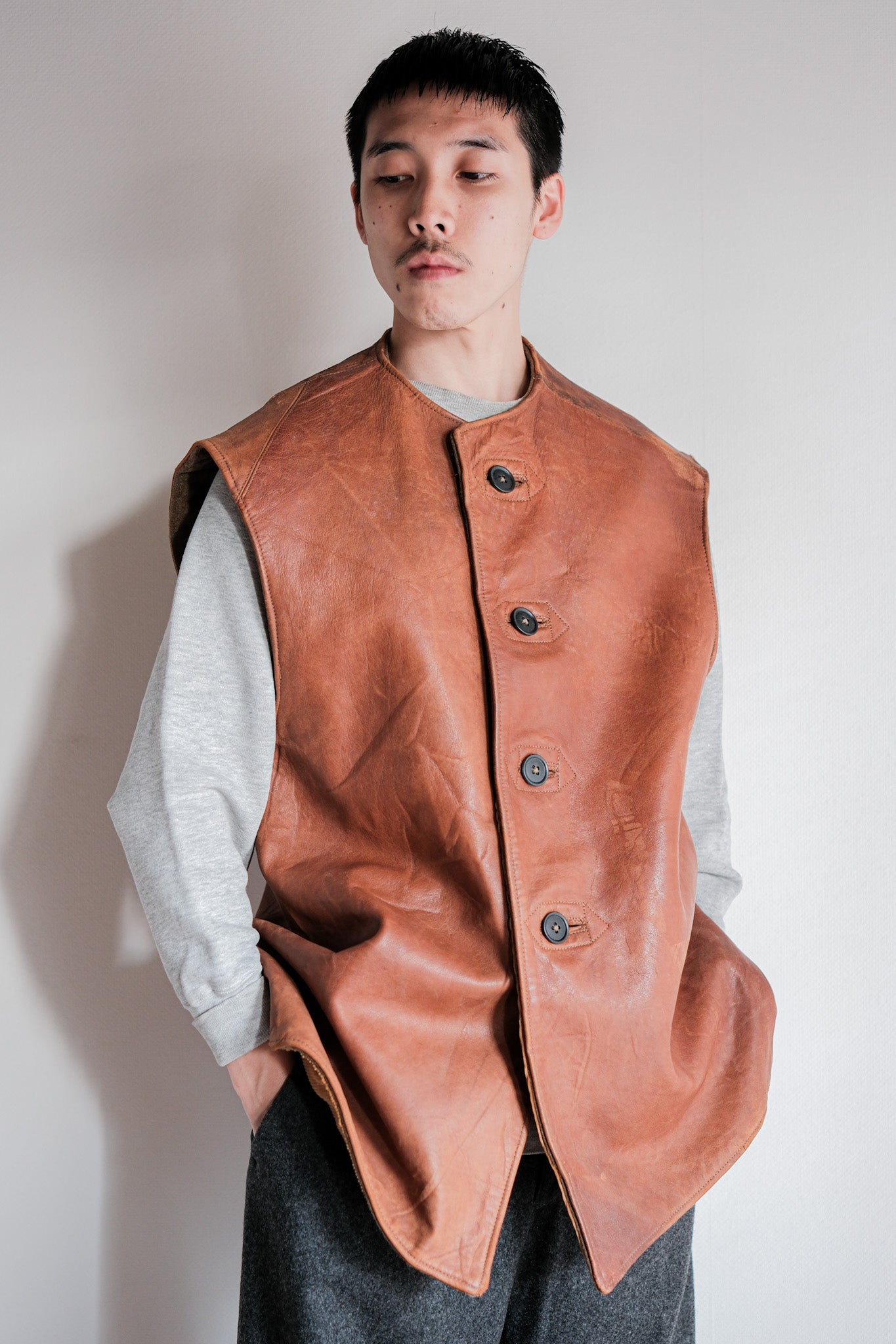 【~40's】British Army Jerkin Leather Vest "Modified"