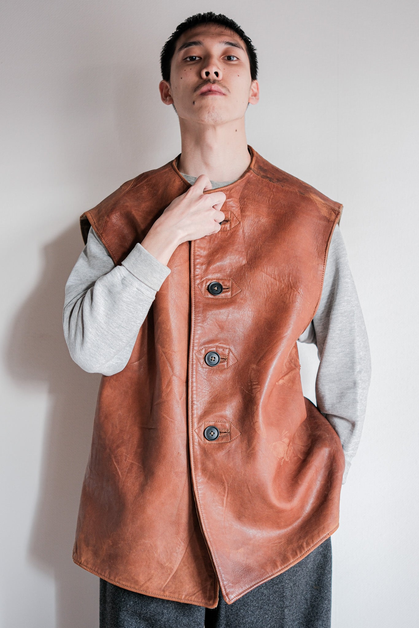 【~40's】British Army Jerkin Leather Vest "Modified"