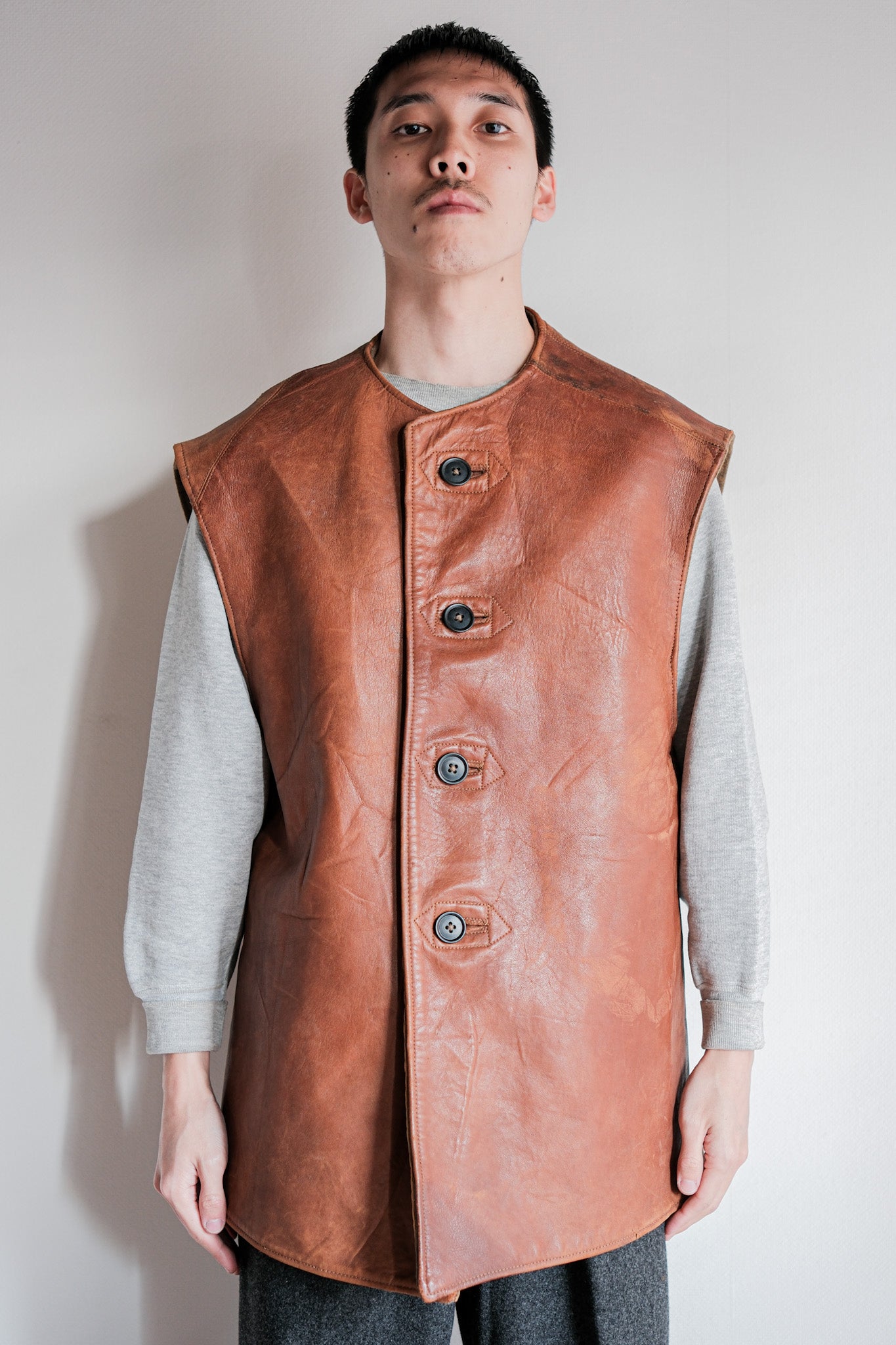 【~40's】British Army Jerkin Leather Vest "Modified"