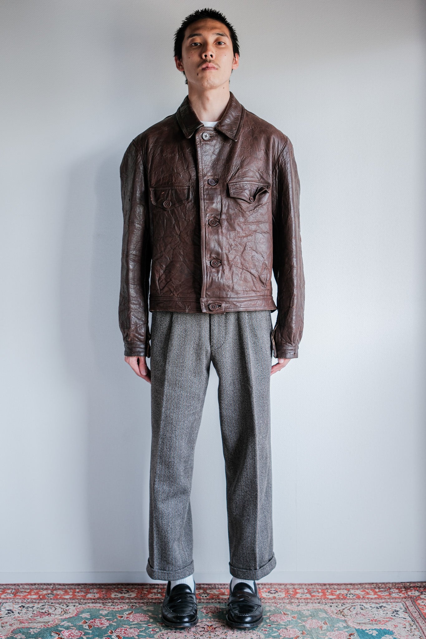 【~40's】WWⅡ French CJF Leather Cyclist Jacket