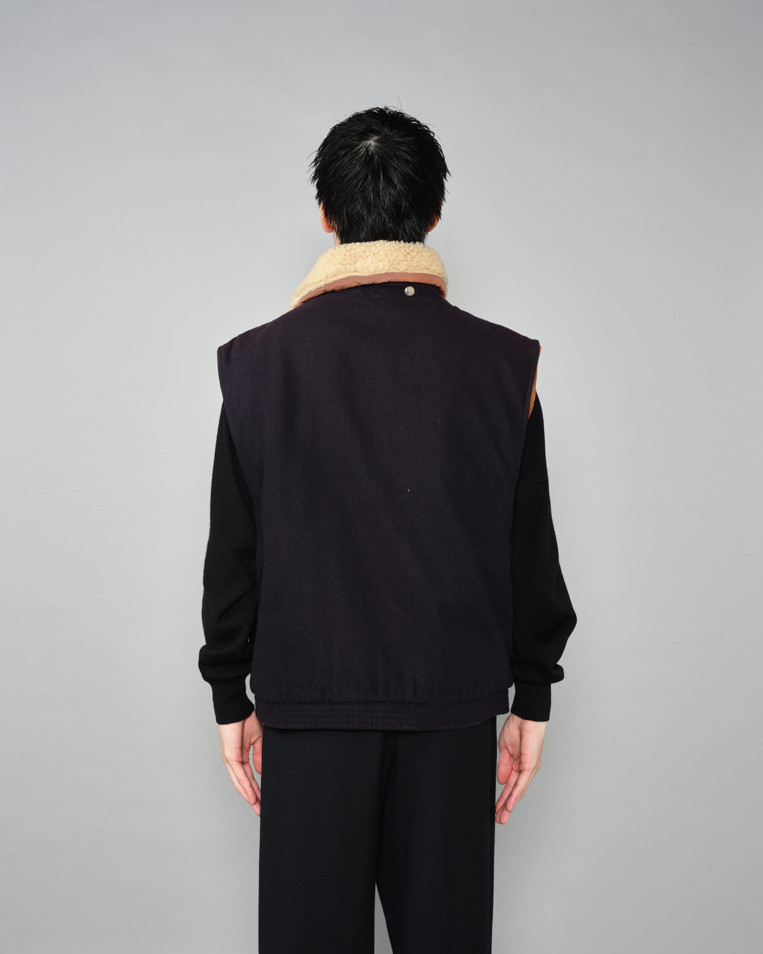 【~80’s】Vintage Façonnable Boa Collar Mixed Wool Vest Size.3