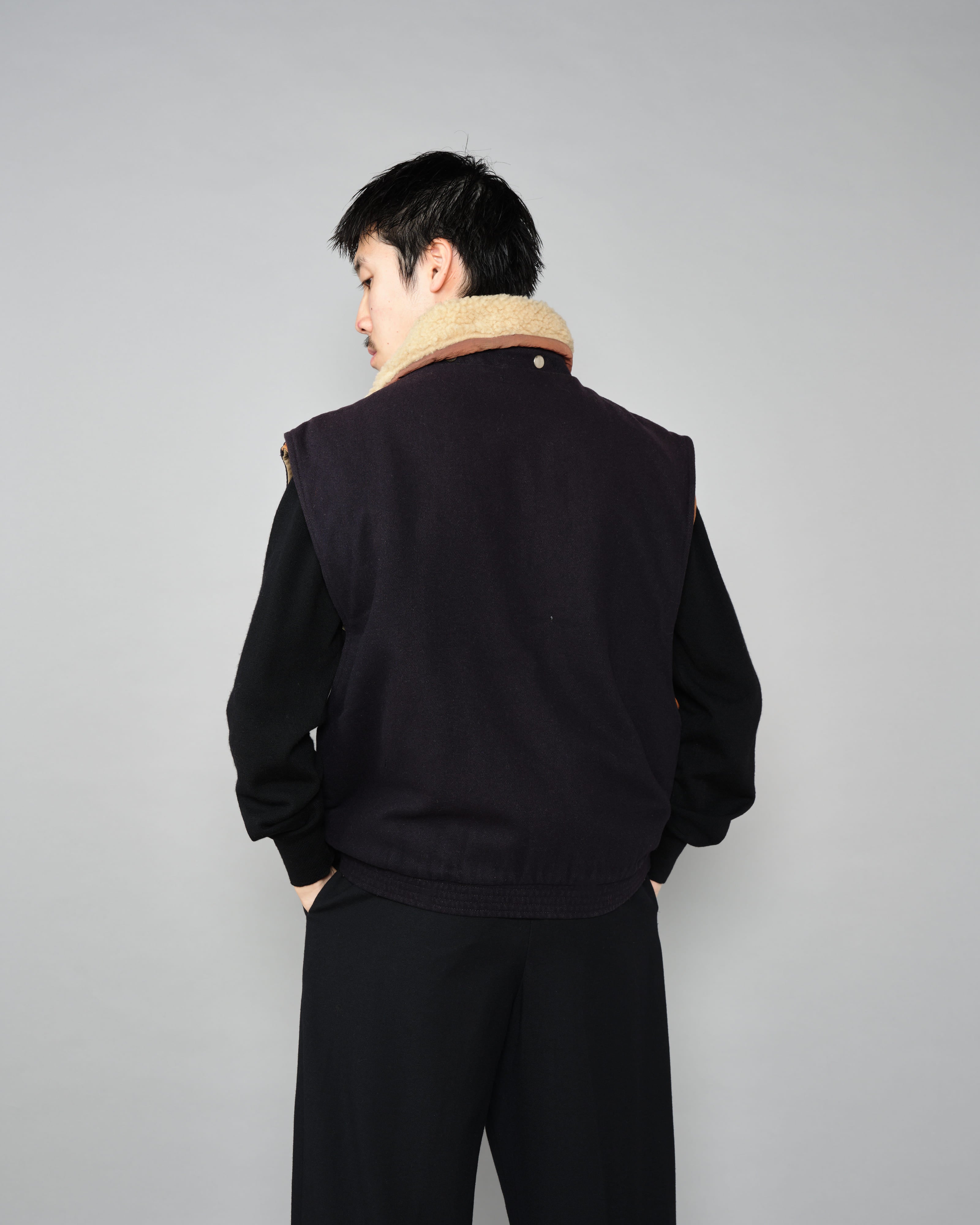 【~80’s】Vintage Façonnable Boa Collar Mixed Wool Vest Size.3