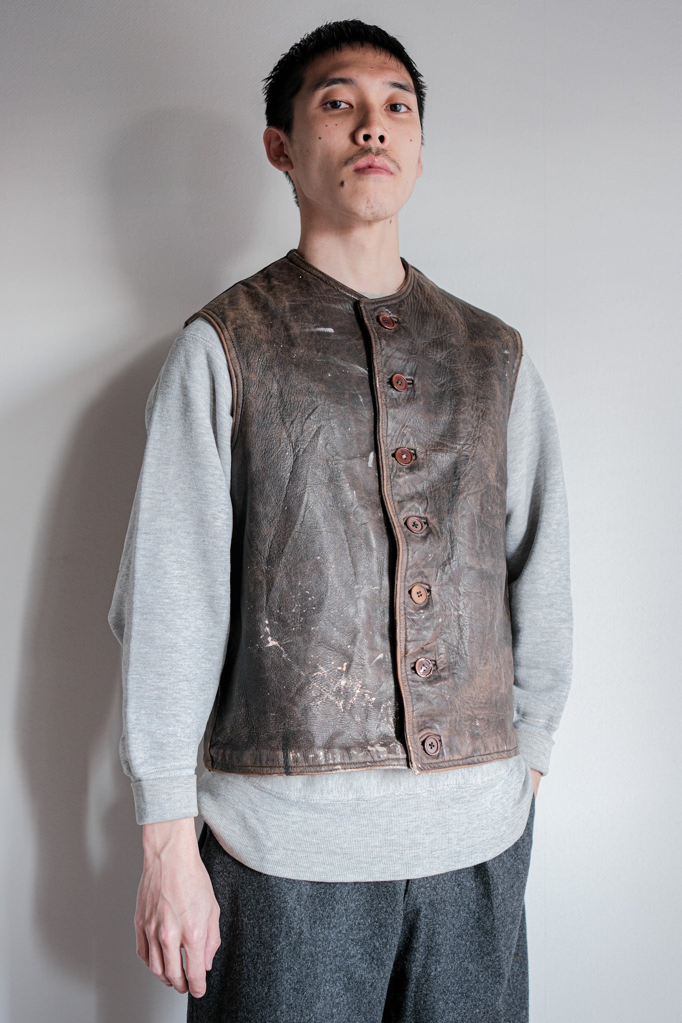 【~40's】French Army Cavalier Leather Vest