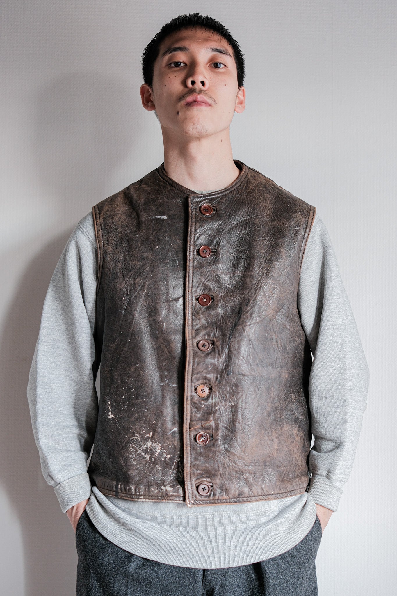 【~40's】French Army Cavalier Leather Vest