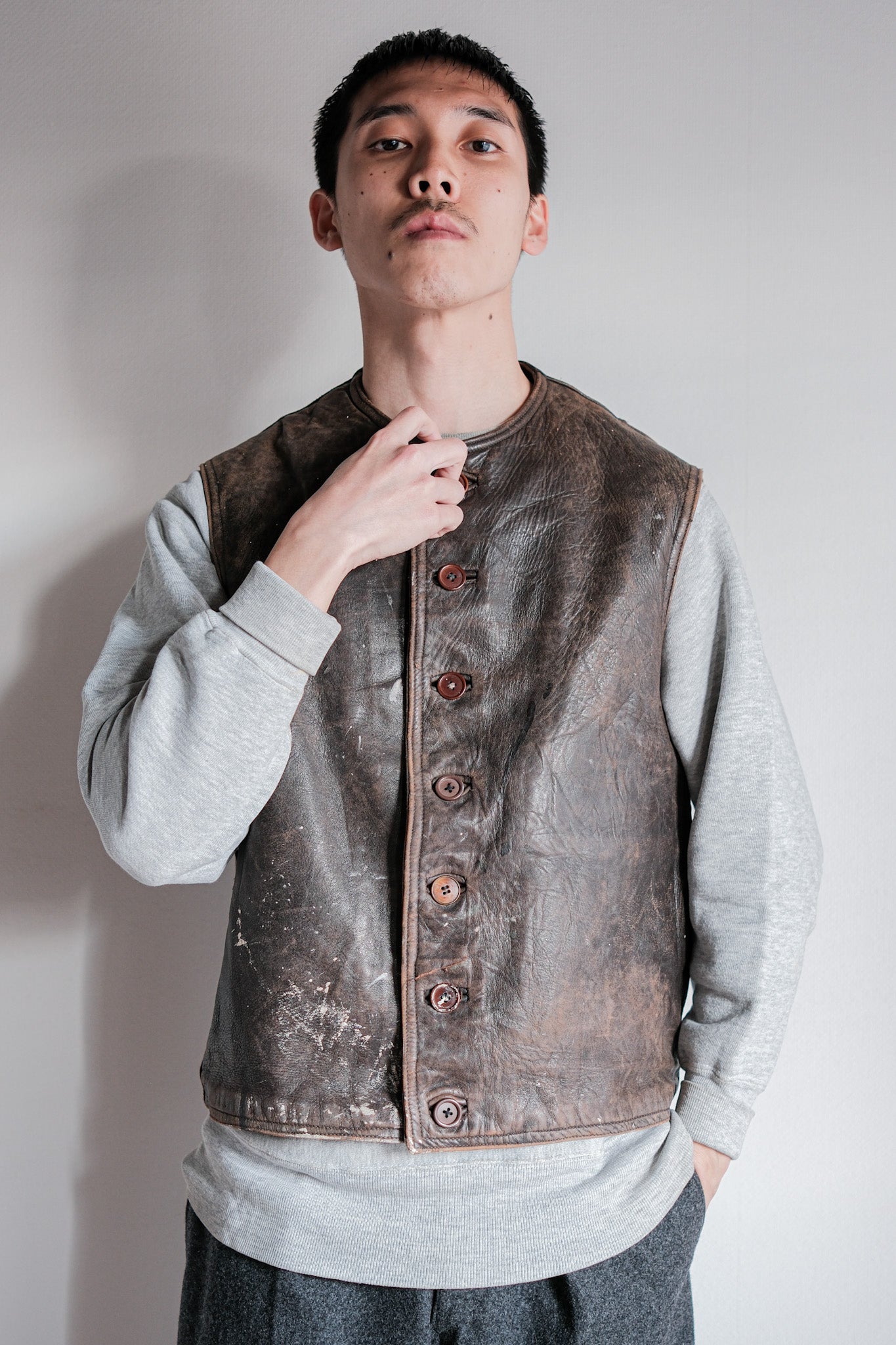 【~40's】French Army Cavalier Leather Vest