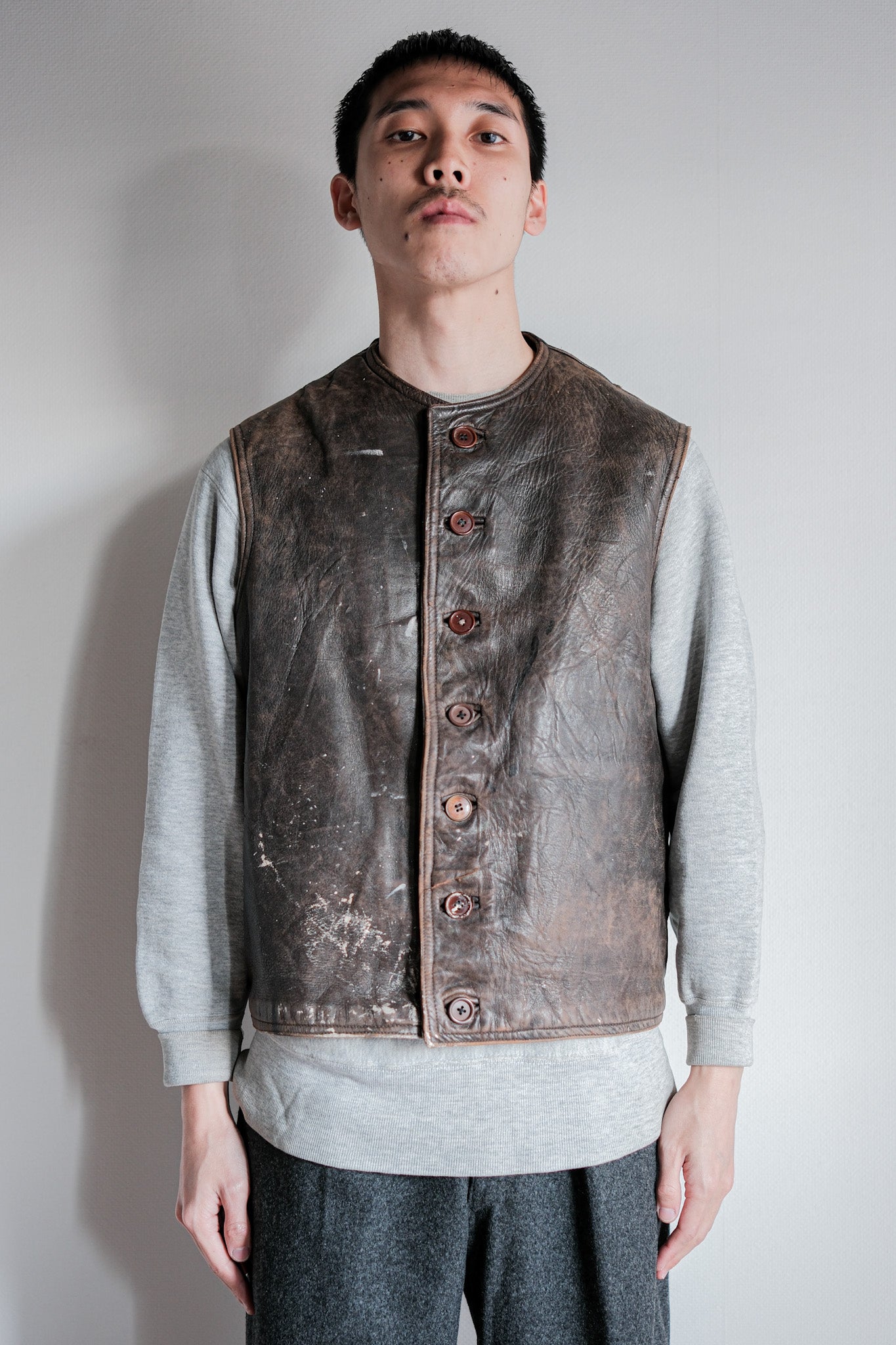 【~40's】French Army Cavalier Leather Vest