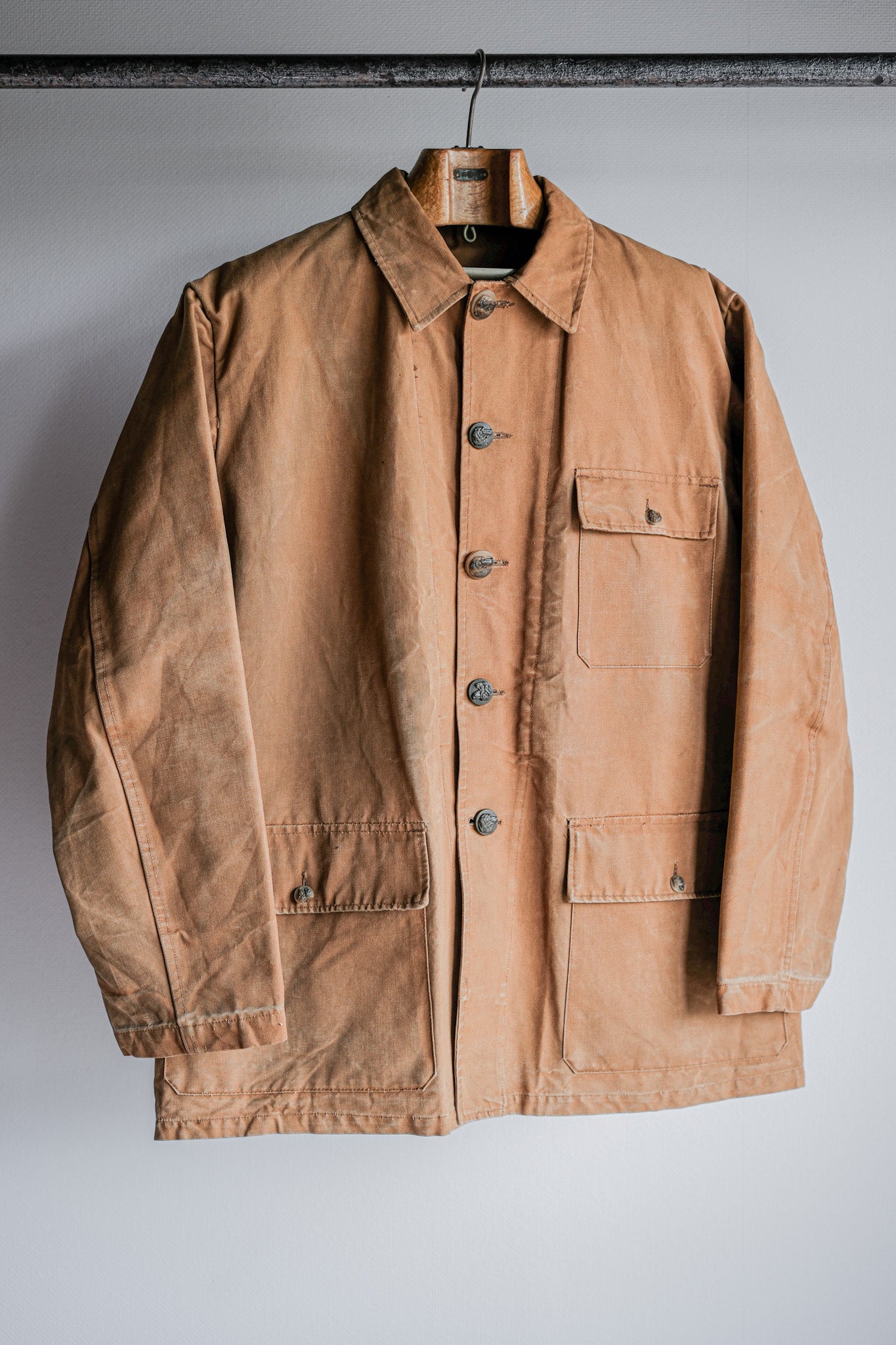 【~50's】French Vintage Cotton Canvas Hunting Jacket Size.46 "Le Mont St. Michel"