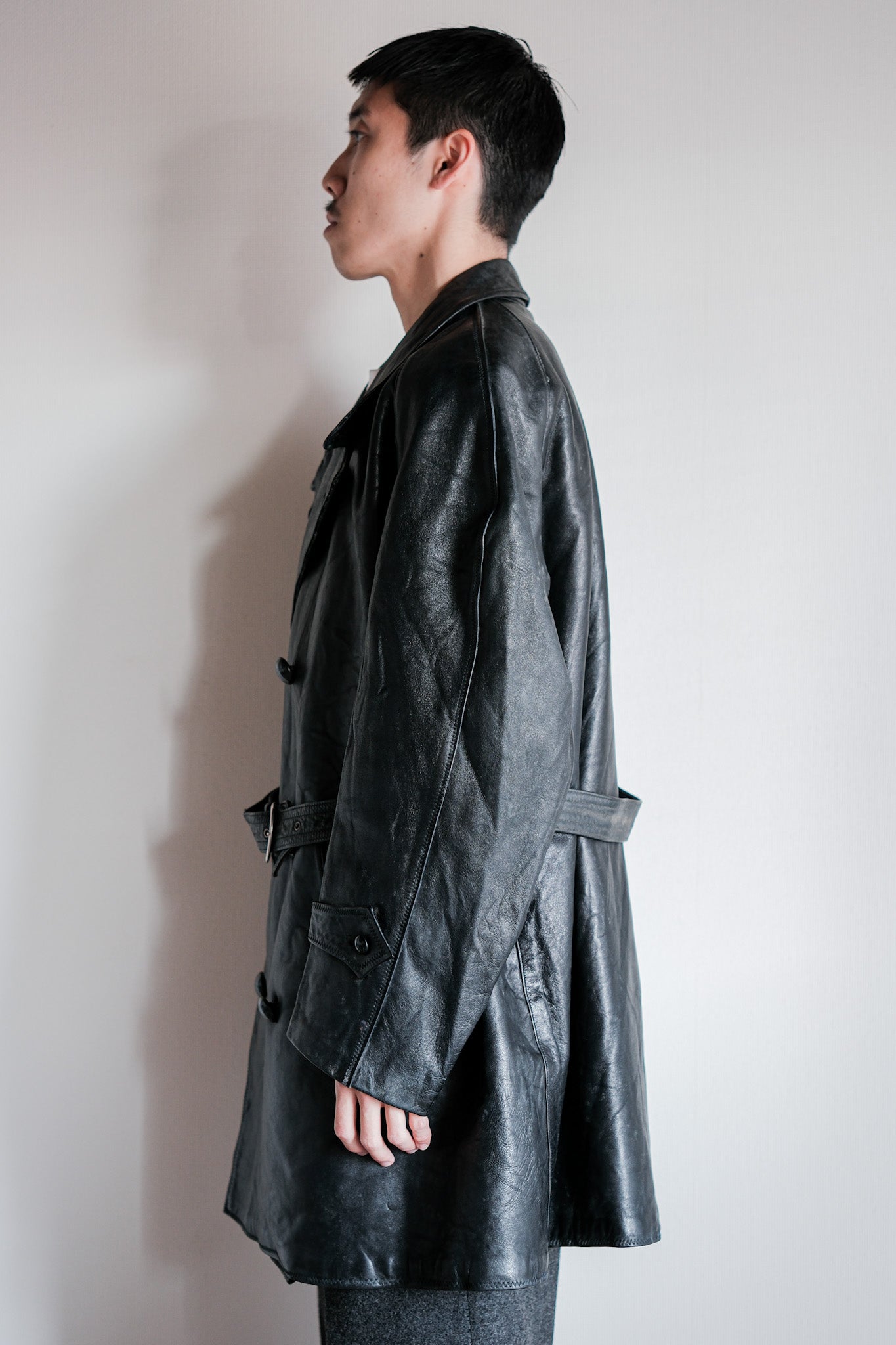 【~50's】Italian Army Police Double Breasted Leather Coat Size.2 "Carabinieri"