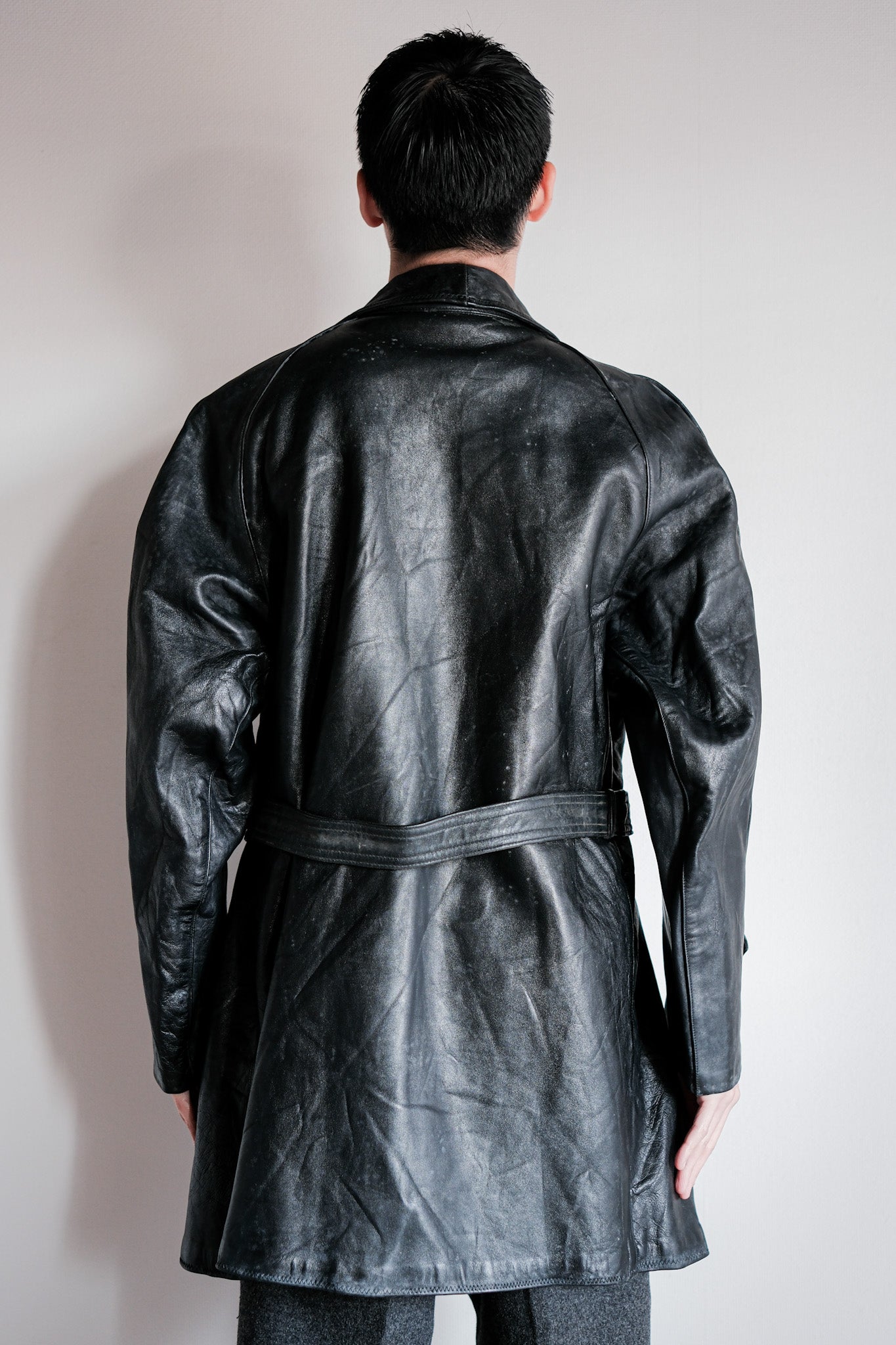 【~50's】Italian Army Police Double Breasted Leather Coat Size.2 "Carabinieri"