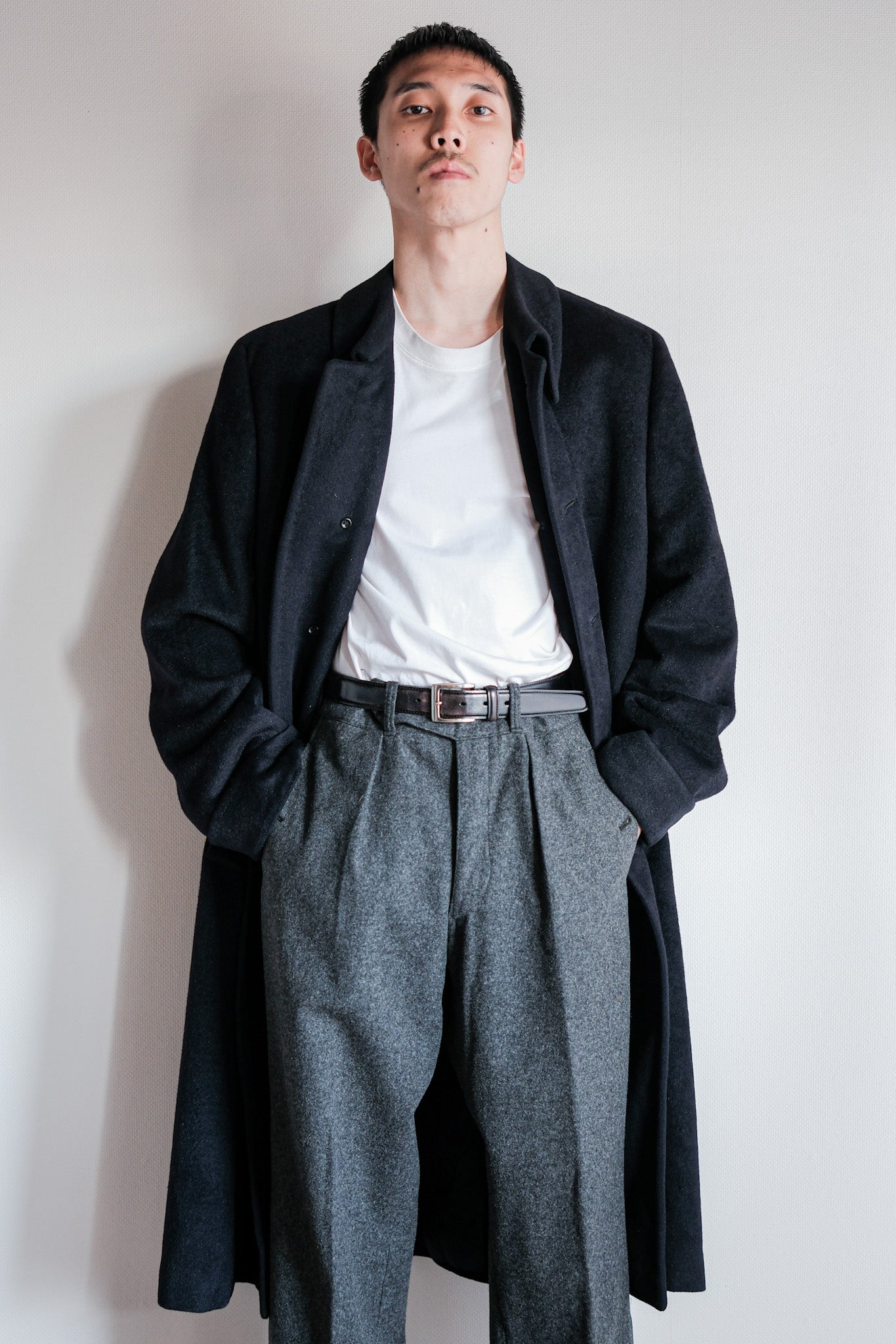 【~00's】Old ARNYS PARIS Saddle Shoulder Angora Balmacaan Coat Size.42