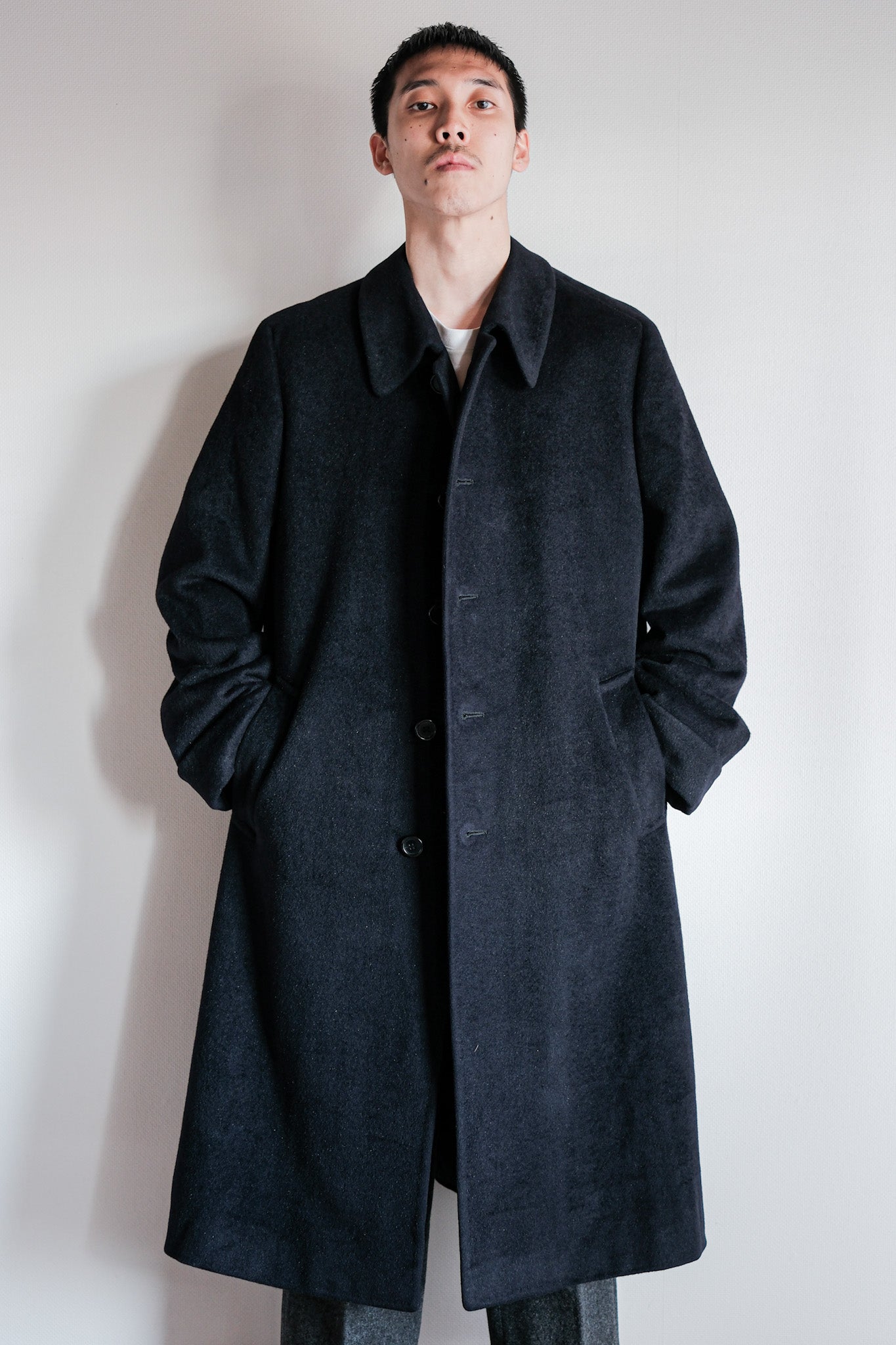 【~00's】Old ARNYS PARIS Saddle Shoulder Angora Balmacaan Coat Size.42