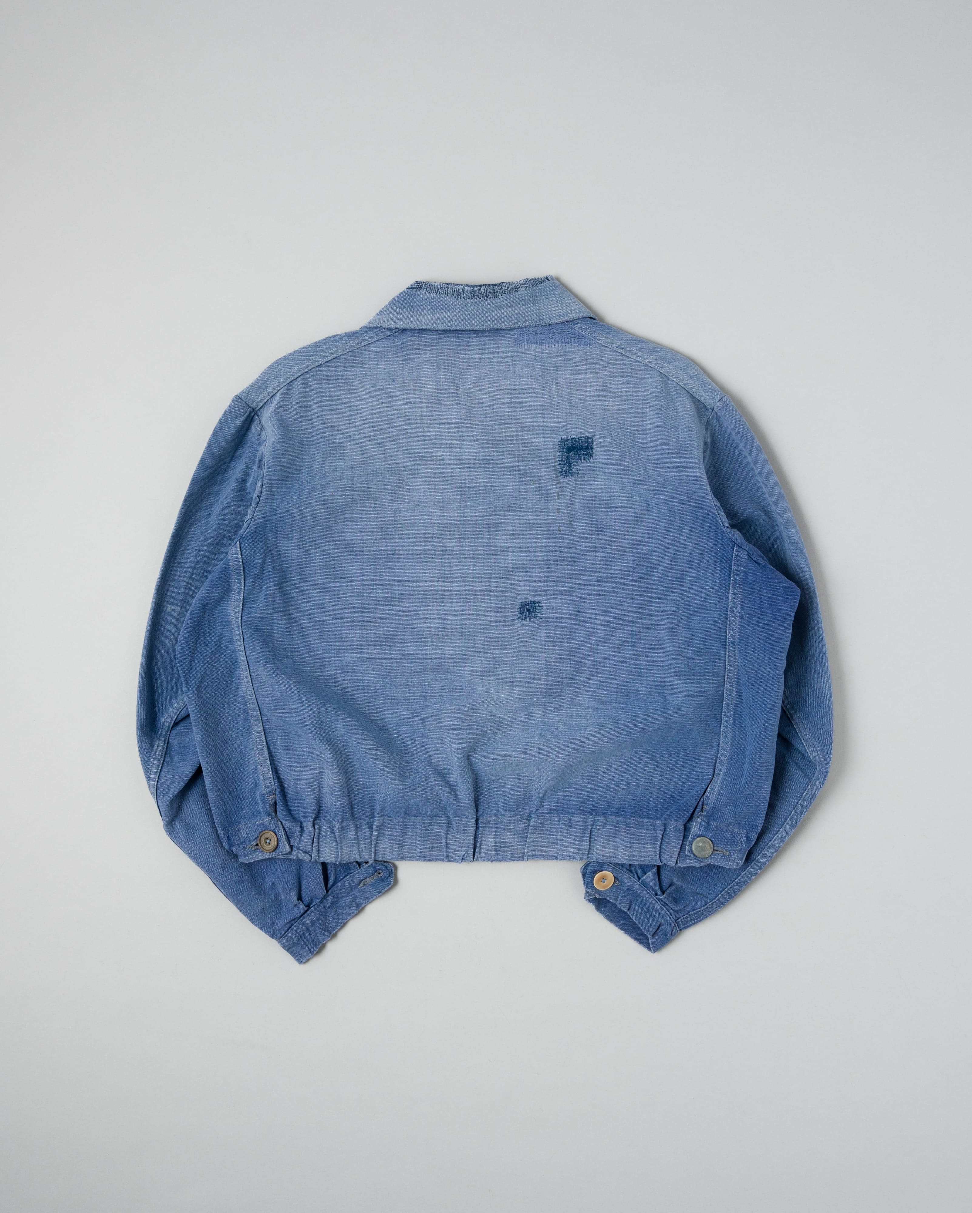 【~40's】French Vintage Blue Metis Half Zip Pullover Work Short Jacket