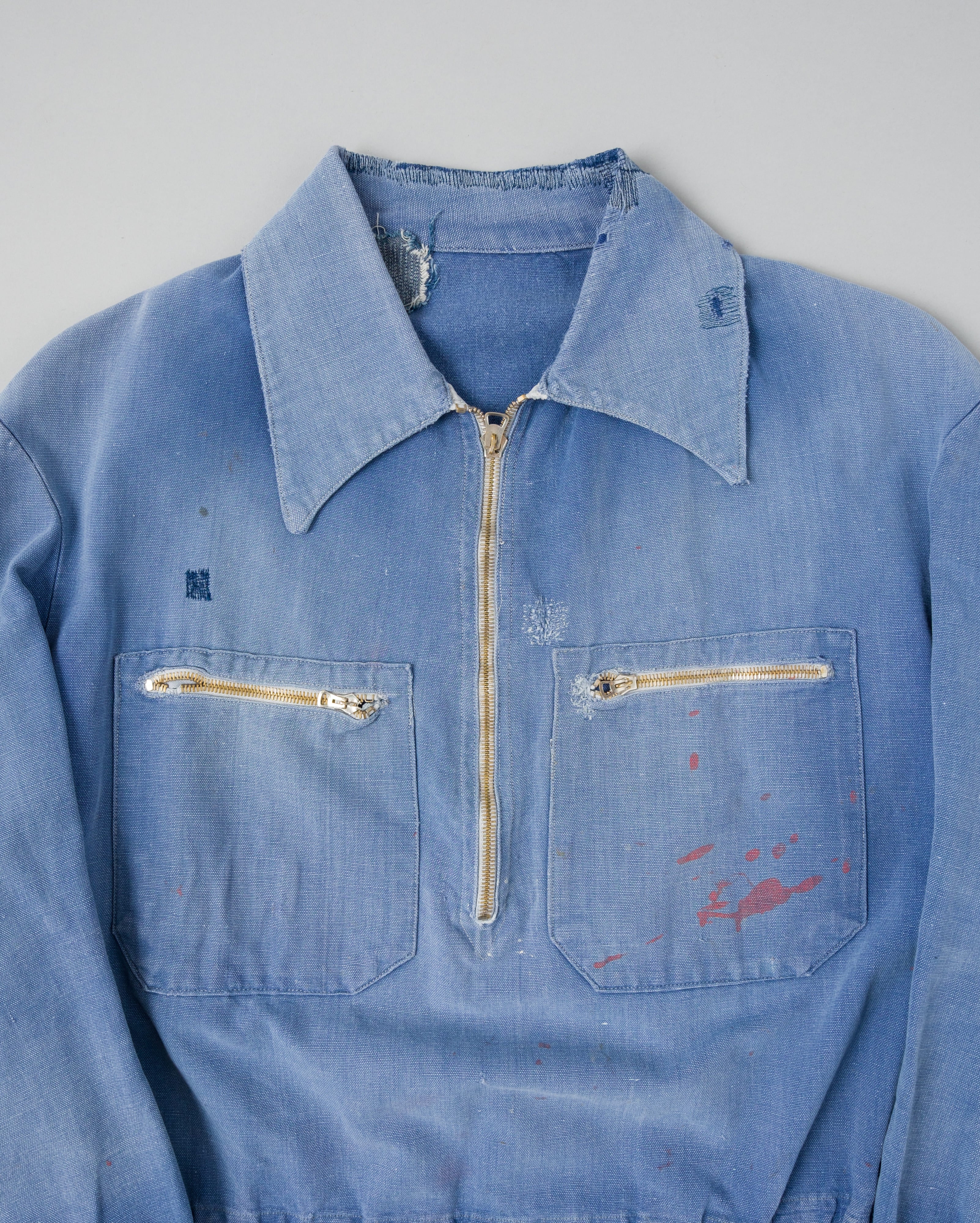 【~40's】French Vintage Blue Metis Half Zip Pullover Work Short Jacket