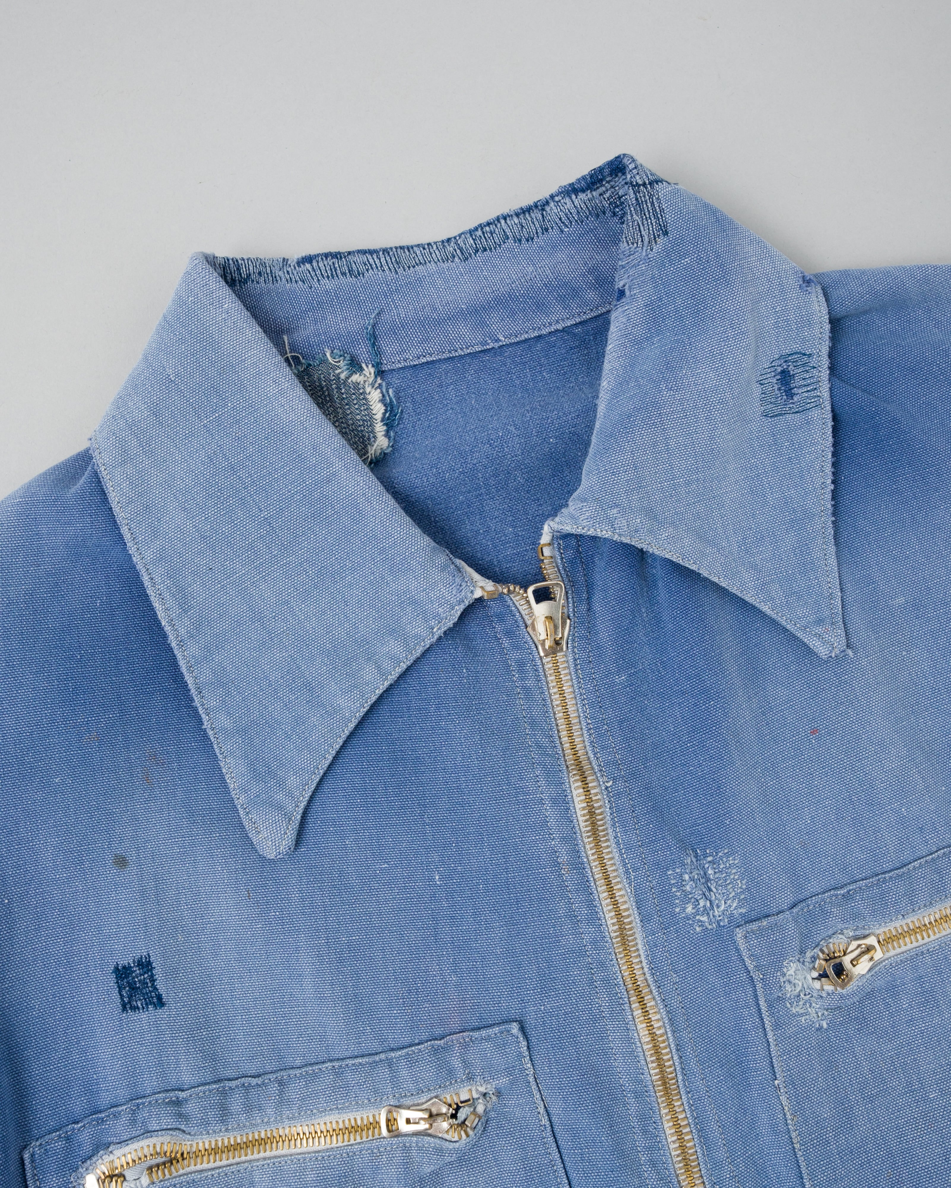 【~40's】French Vintage Blue Metis Half Zip Pullover Work Short Jacket