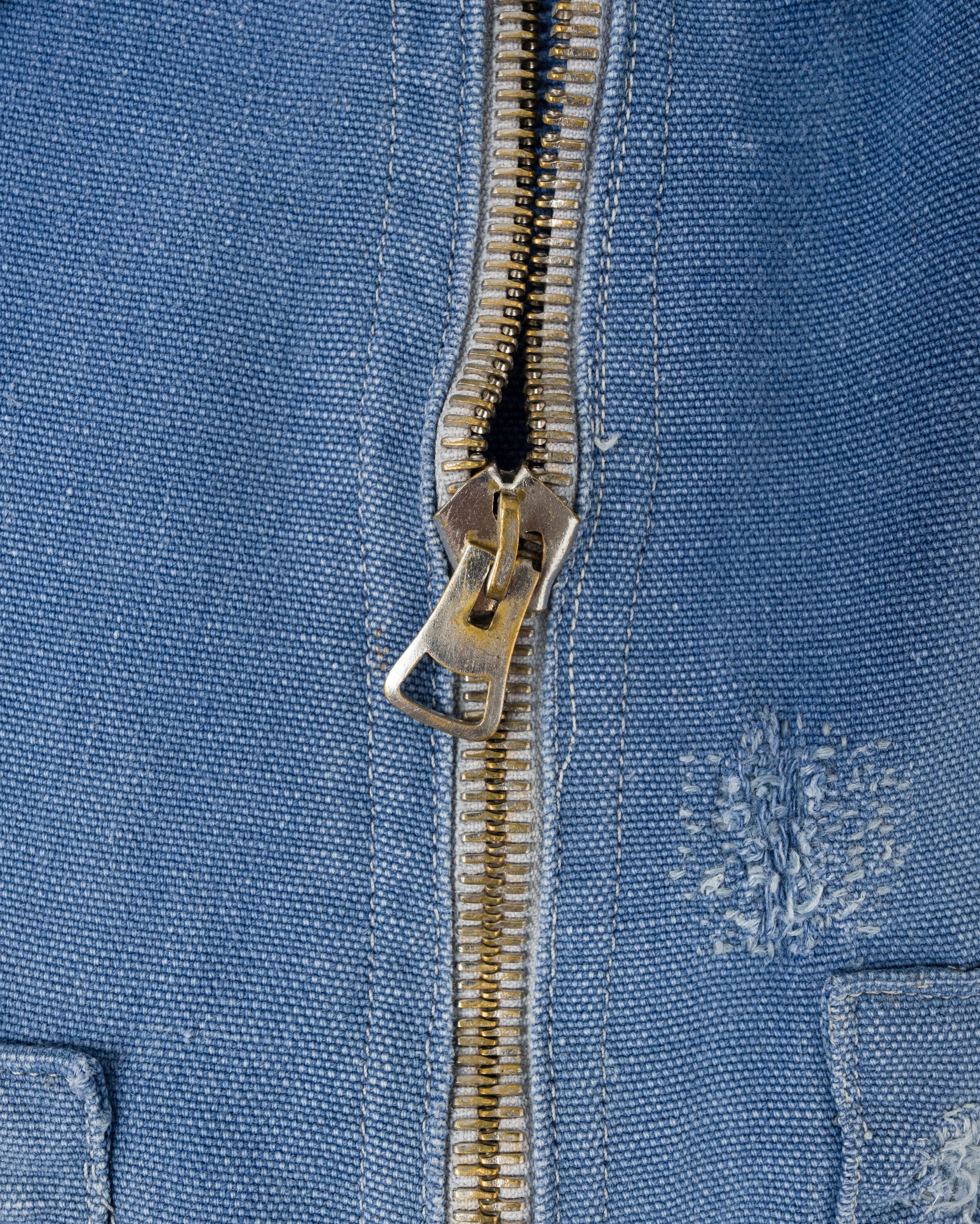 【~40's】French Vintage Blue Metis Half Zip Pullover Work Short Jacket