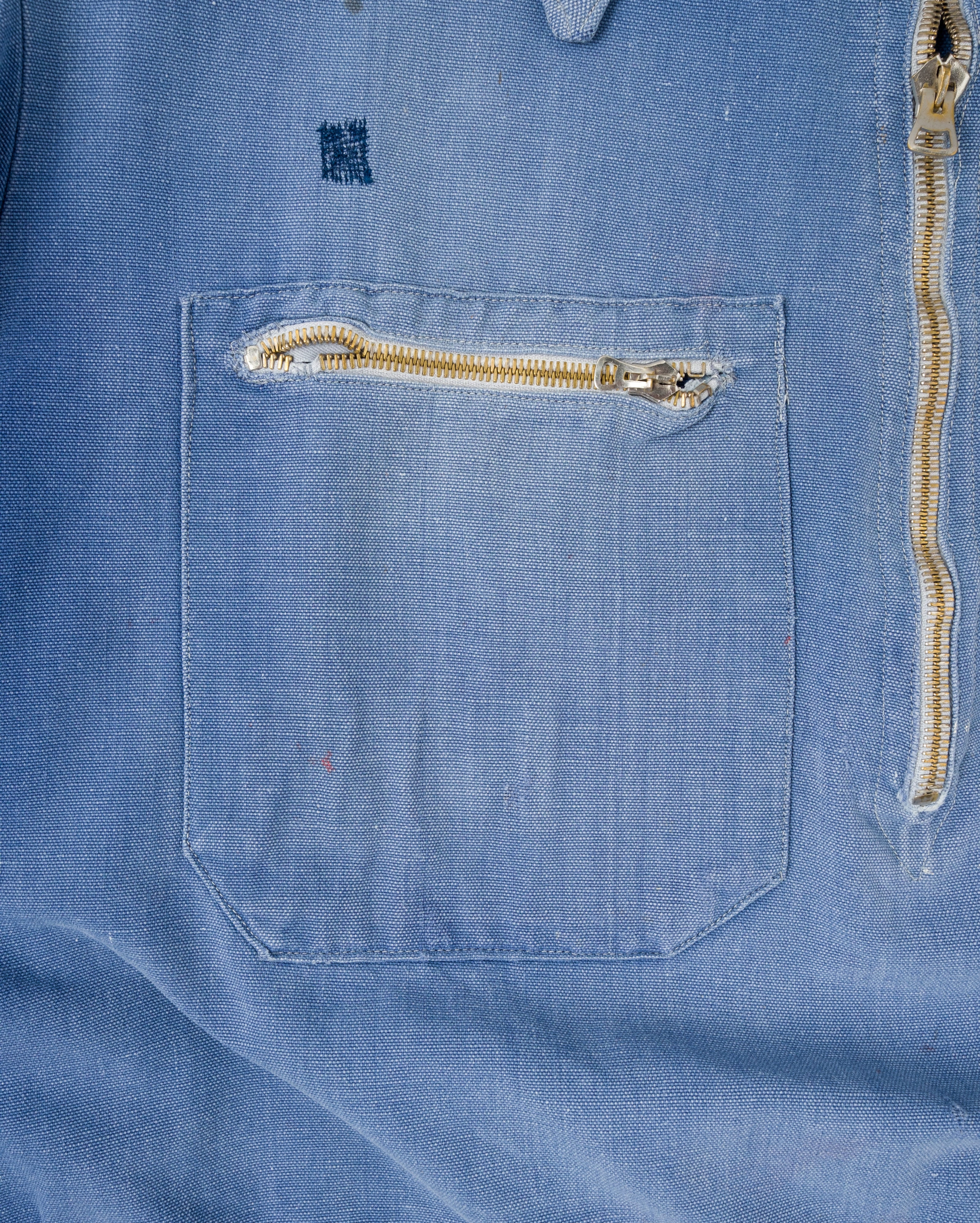 【~40's】French Vintage Blue Metis Half Zip Pullover Work Short Jacket