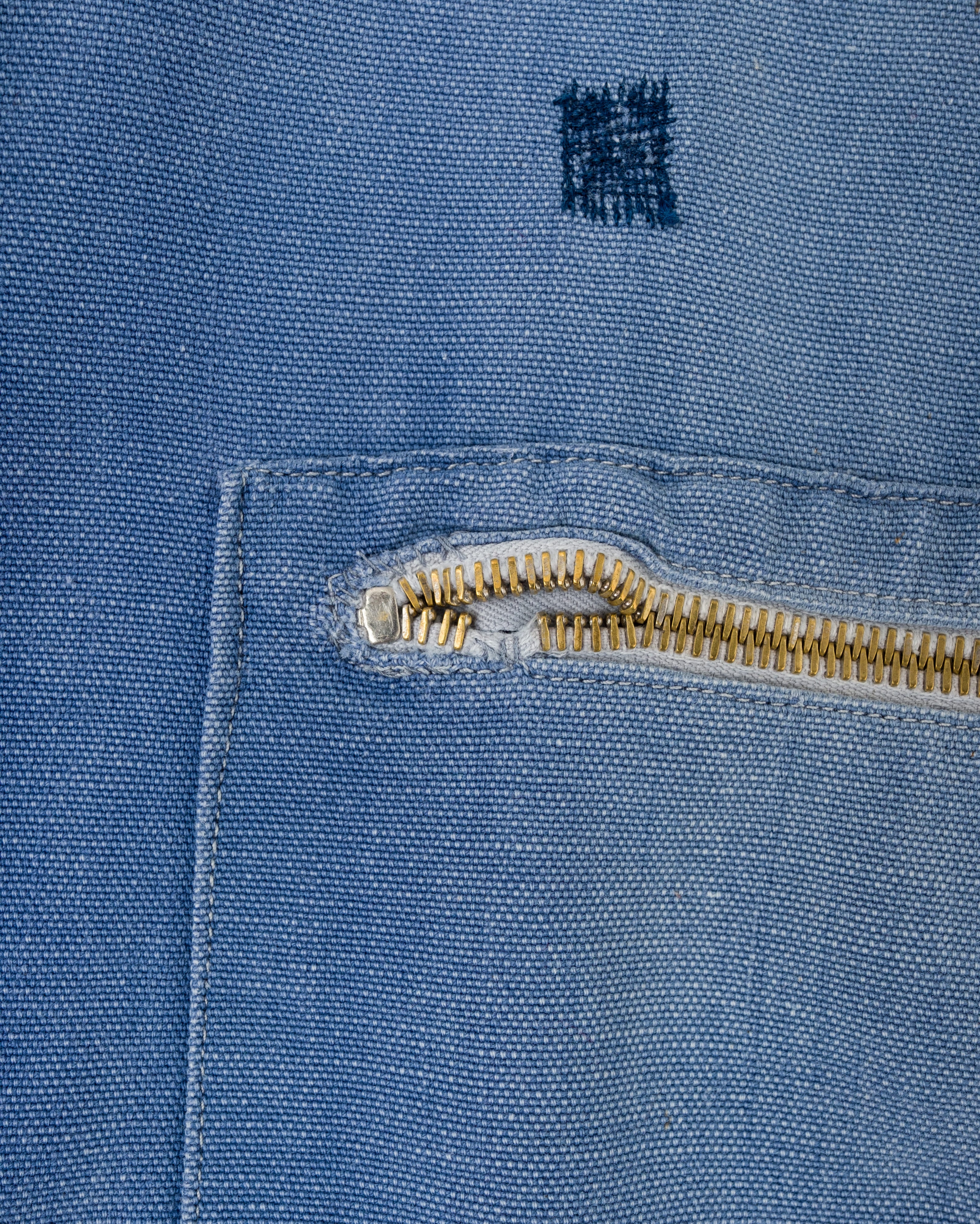 【~40's】French Vintage Blue Metis Half Zip Pullover Work Short Jacket