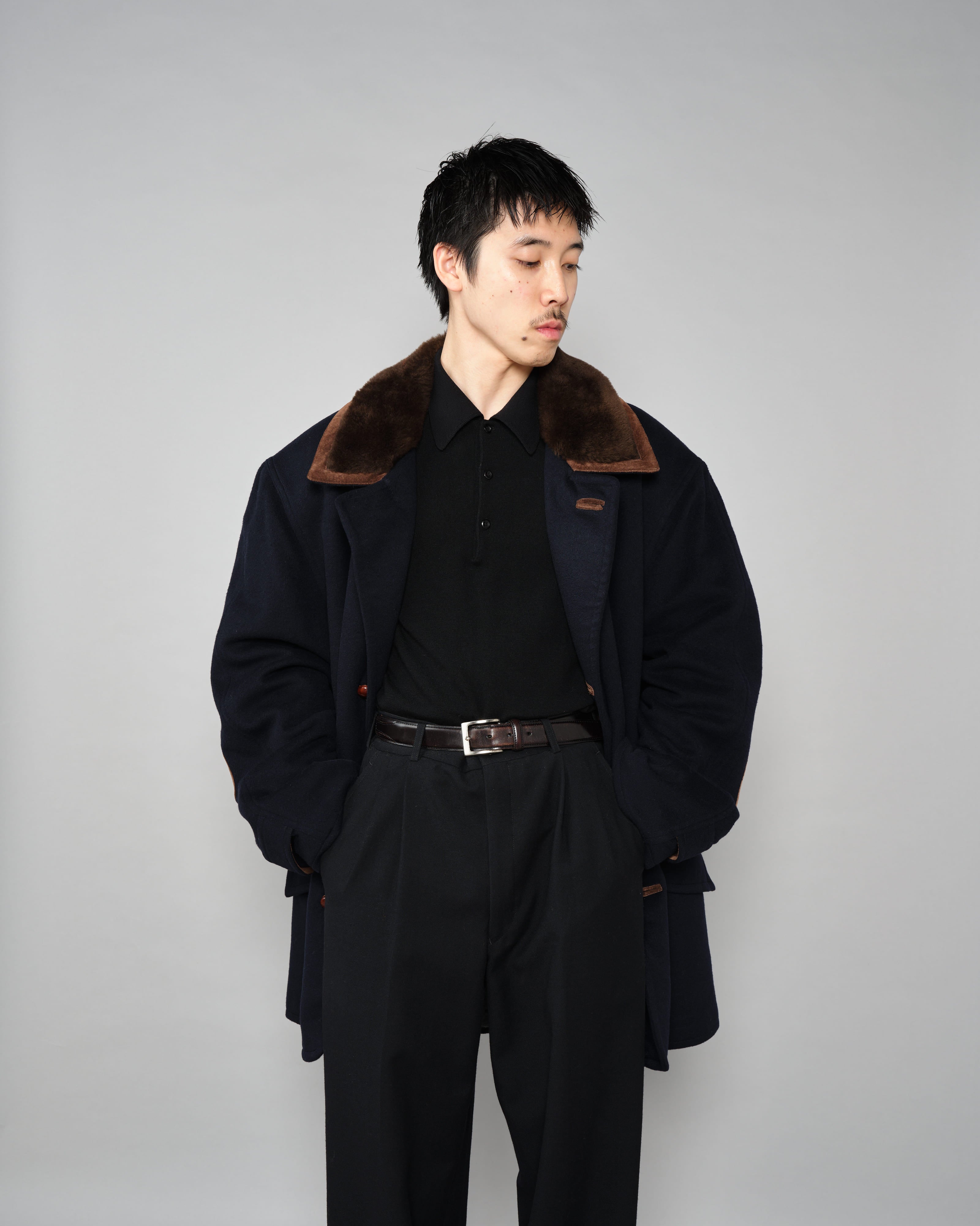 【~80’s】Old GUCCI Fur Collar Cashmere Jacket Size.52