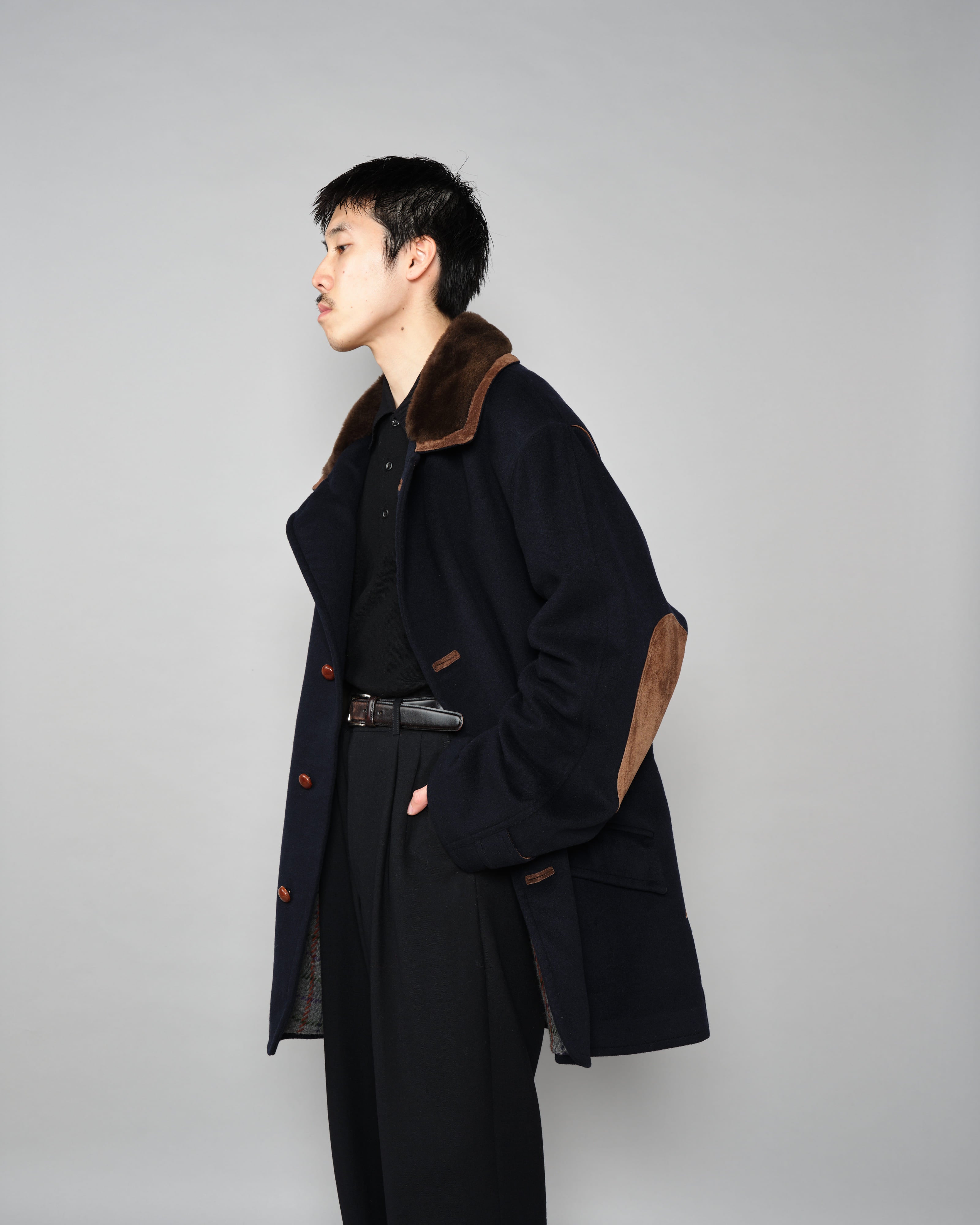 【~80’s】Old GUCCI Fur Collar Cashmere Jacket Size.52