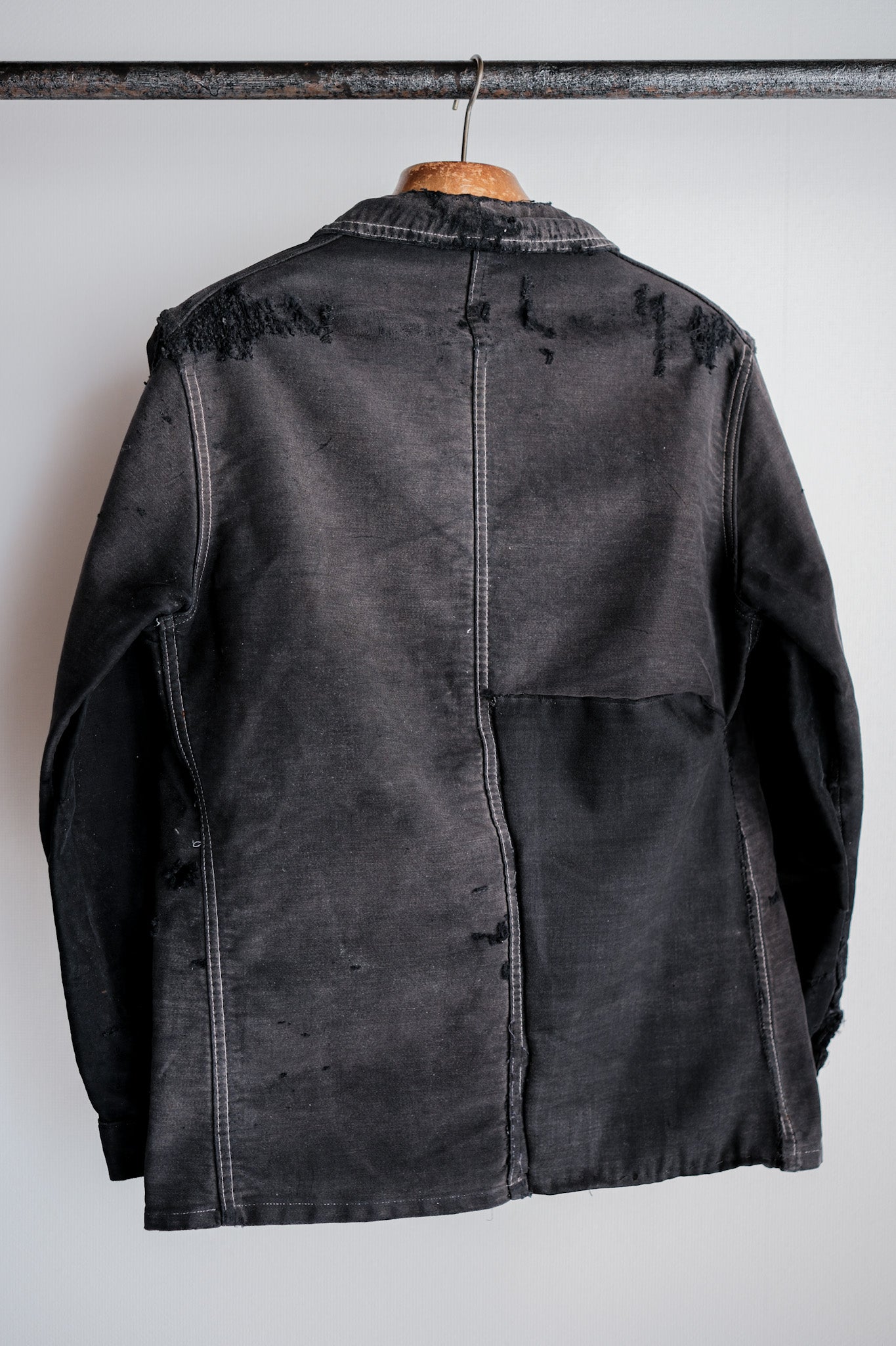 【~40's】French Vintage Black Moleskin Work Jacket "Boro"