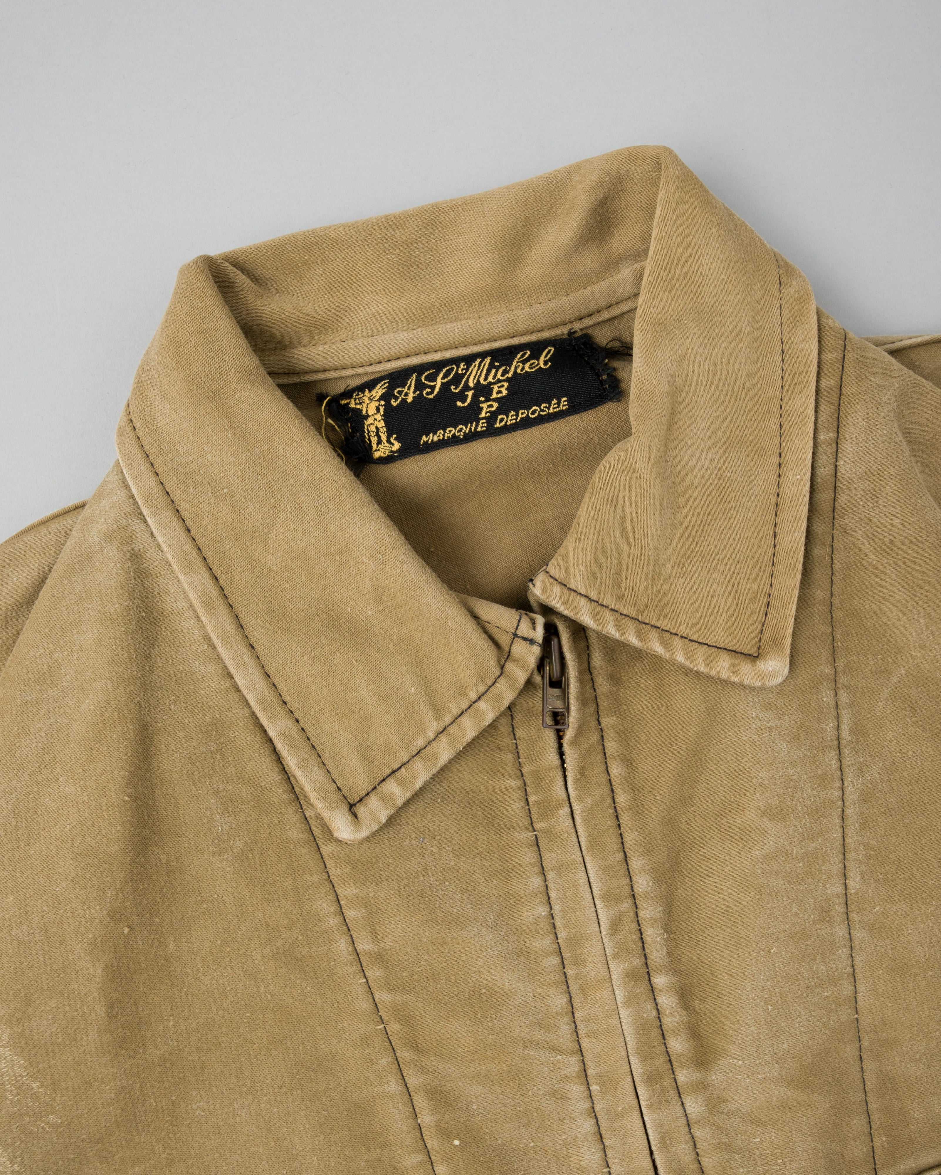 【~50's】French Vintage Brown Beige Moleskin Cyclist Jacket