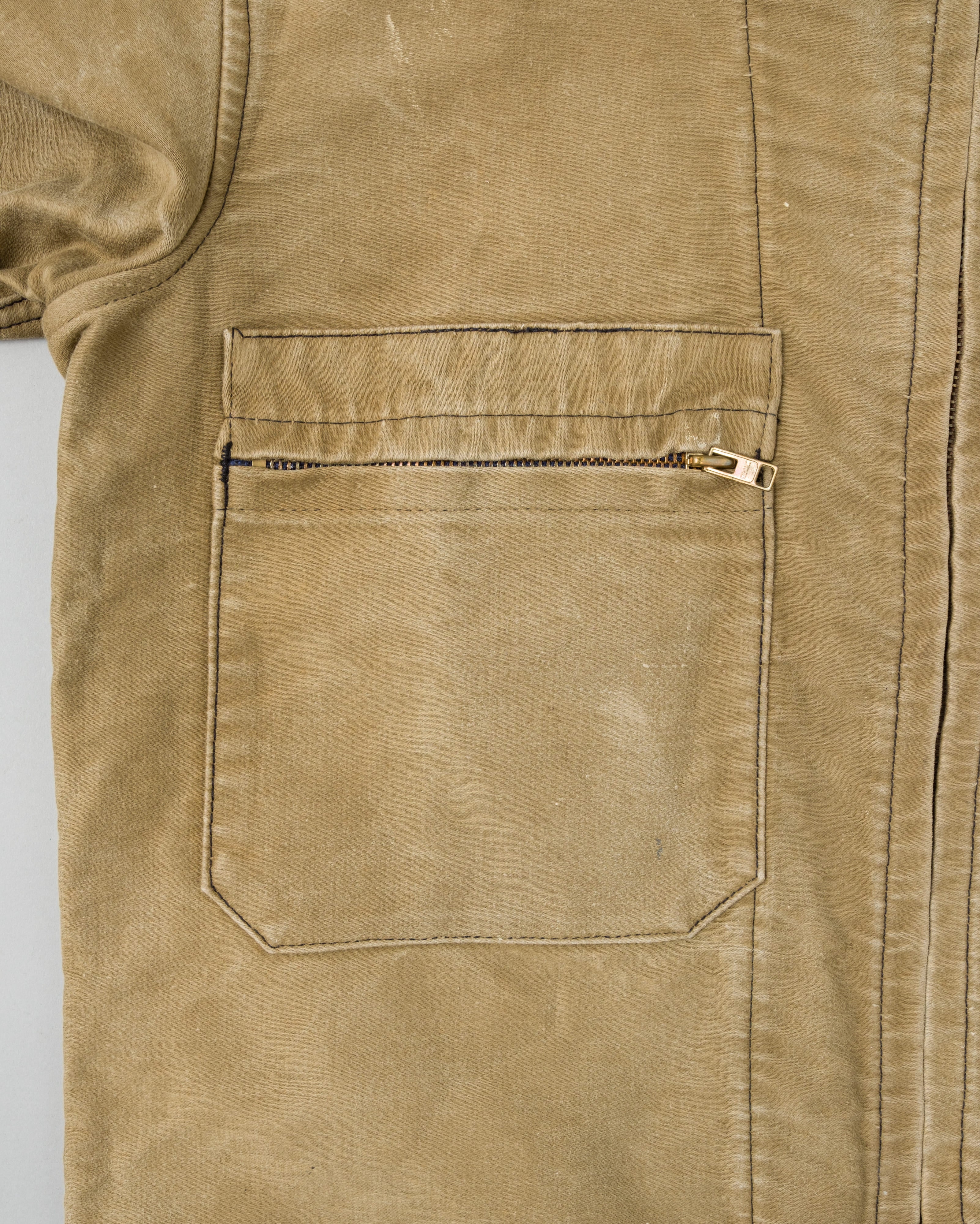 【~50's】French Vintage Brown Beige Moleskin Cyclist Jacket