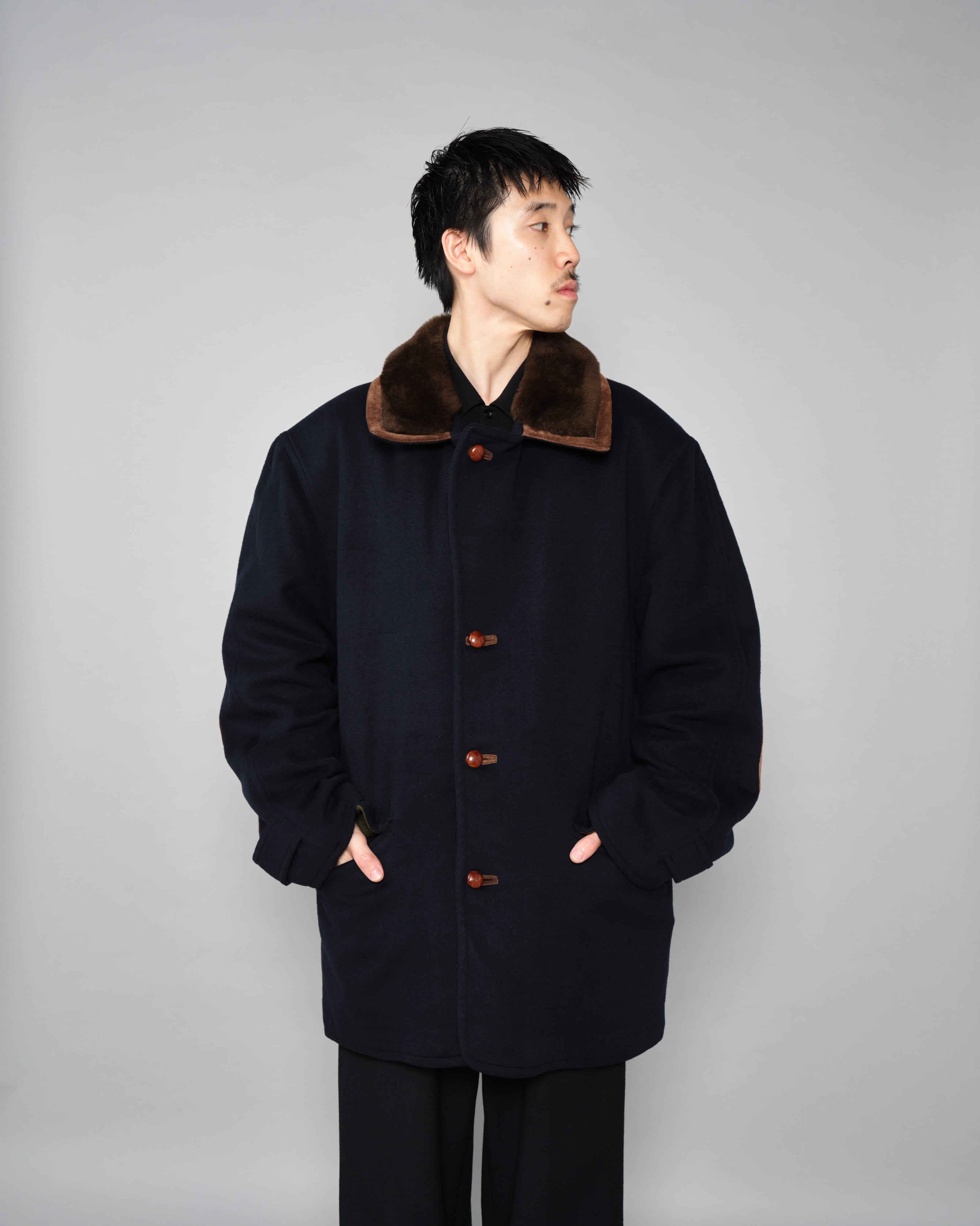 【~80’s】Old GUCCI Fur Collar Cashmere Jacket Size.52