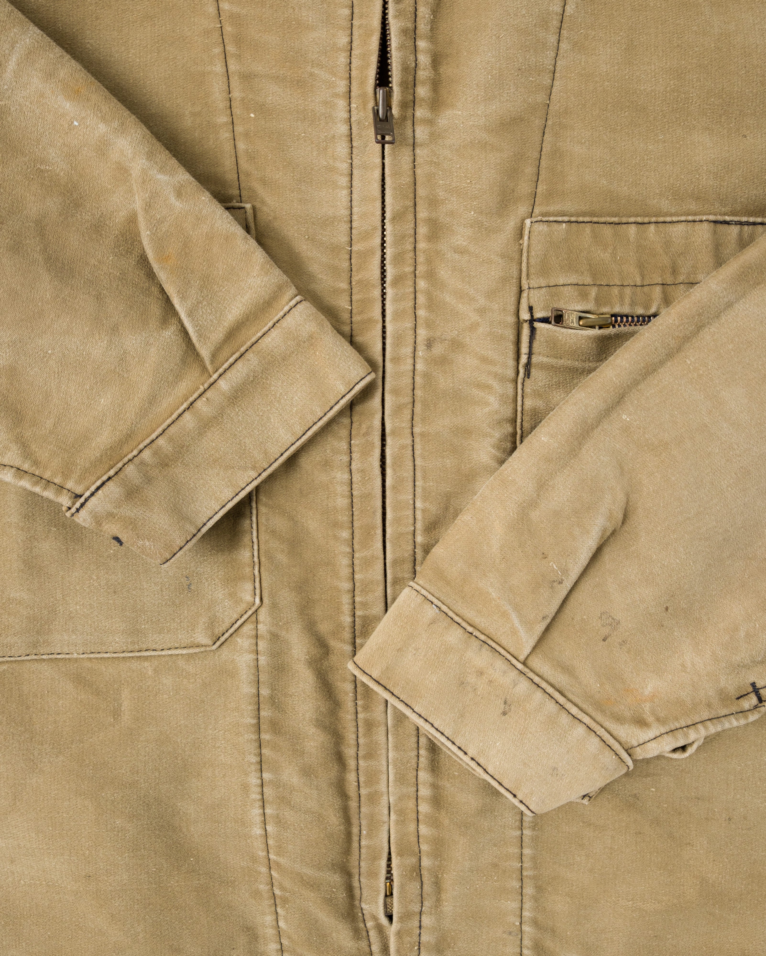 【~50's】French Vintage Brown Beige Moleskin Cyclist Jacket