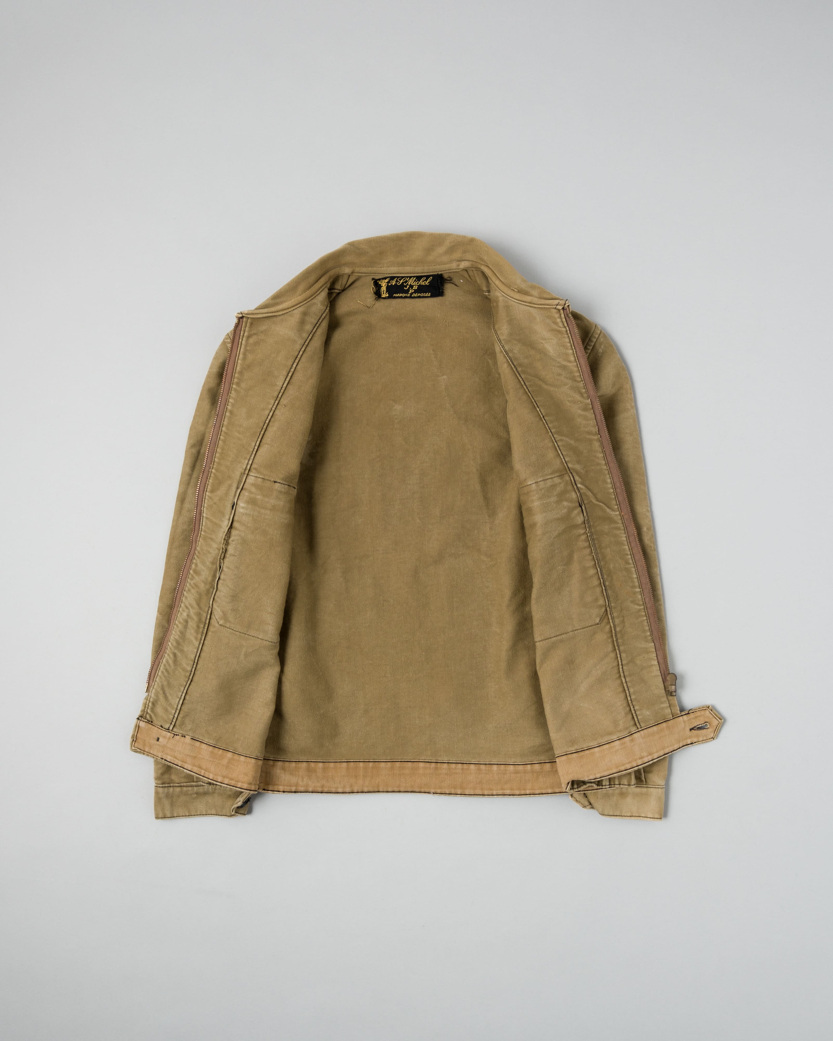 【~50's】French Vintage Brown Beige Moleskin Cyclist Jacket