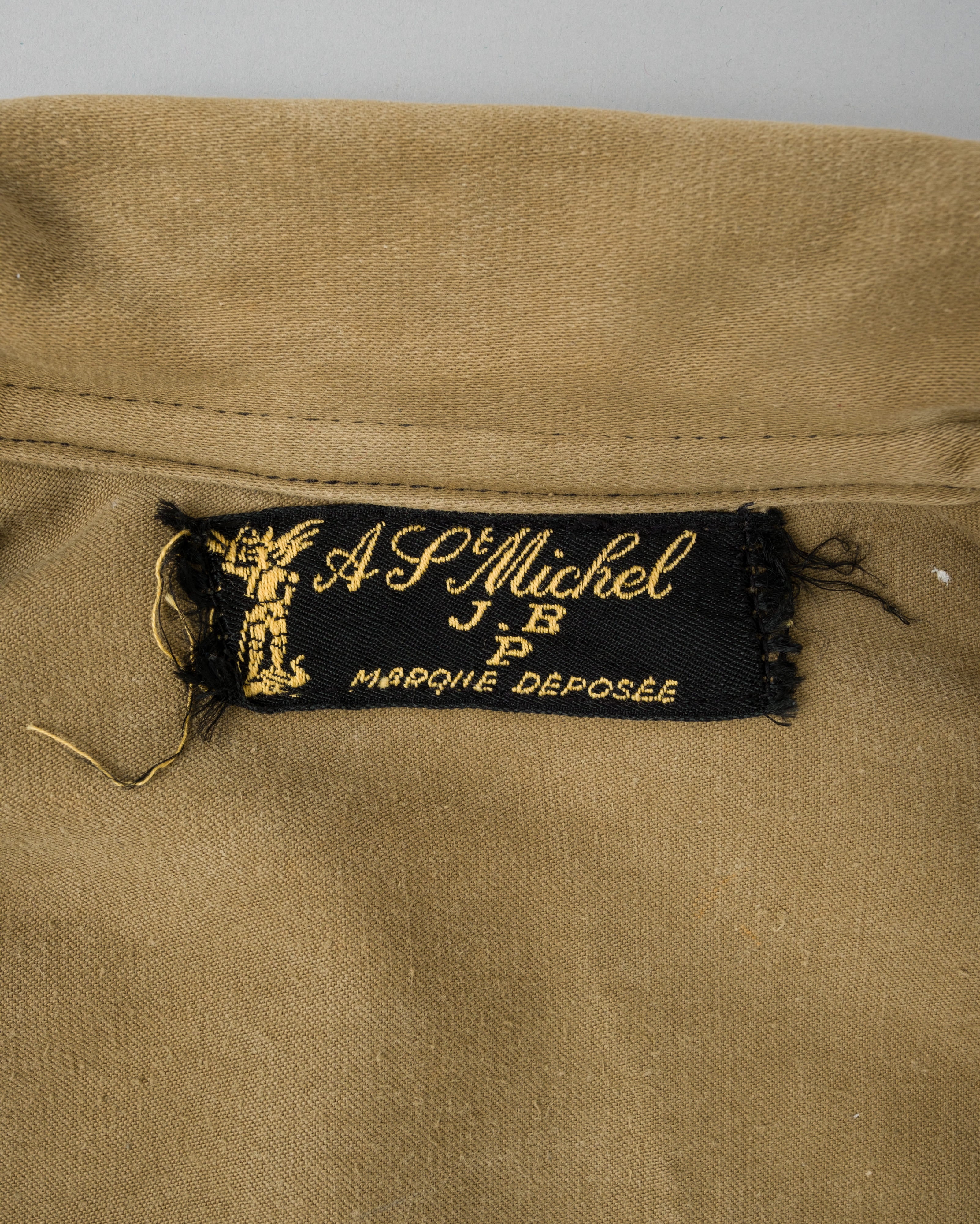 【~50's】French Vintage Brown Beige Moleskin Cyclist Jacket