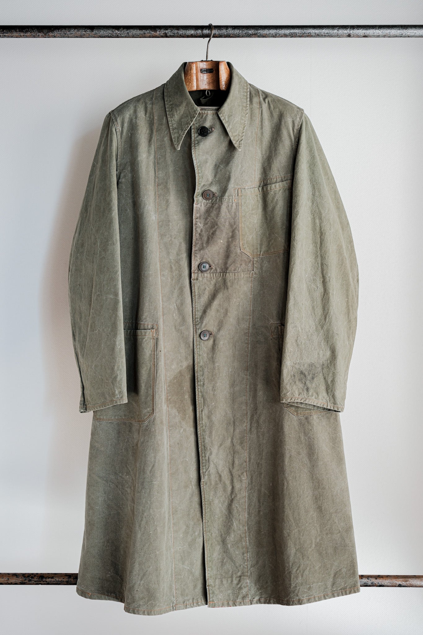 【~50's】German Vintage Green Cotton Work Coat