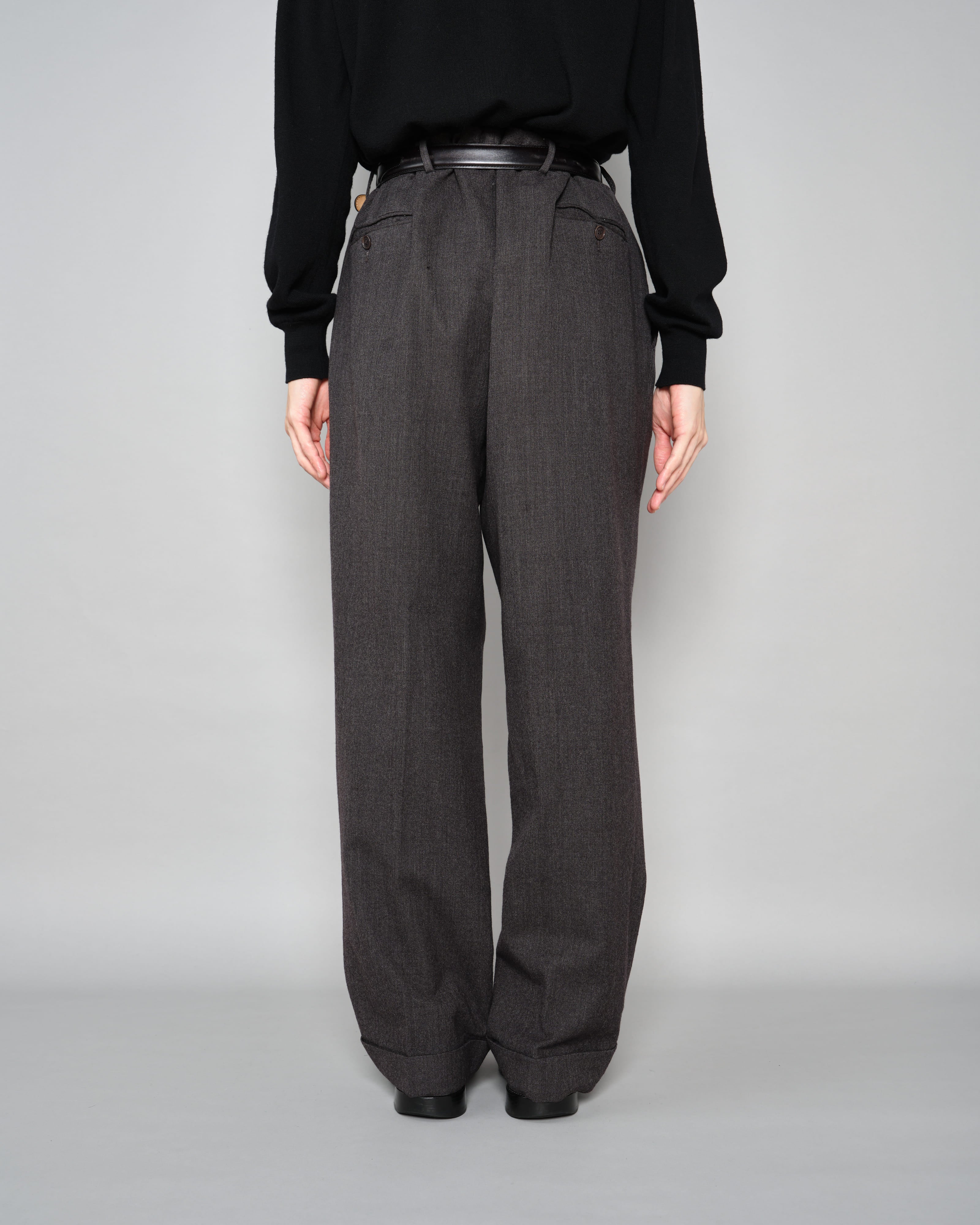 【~70's】Old GUCCI 2 Tuck Turn Up Wool Trousers Size.52