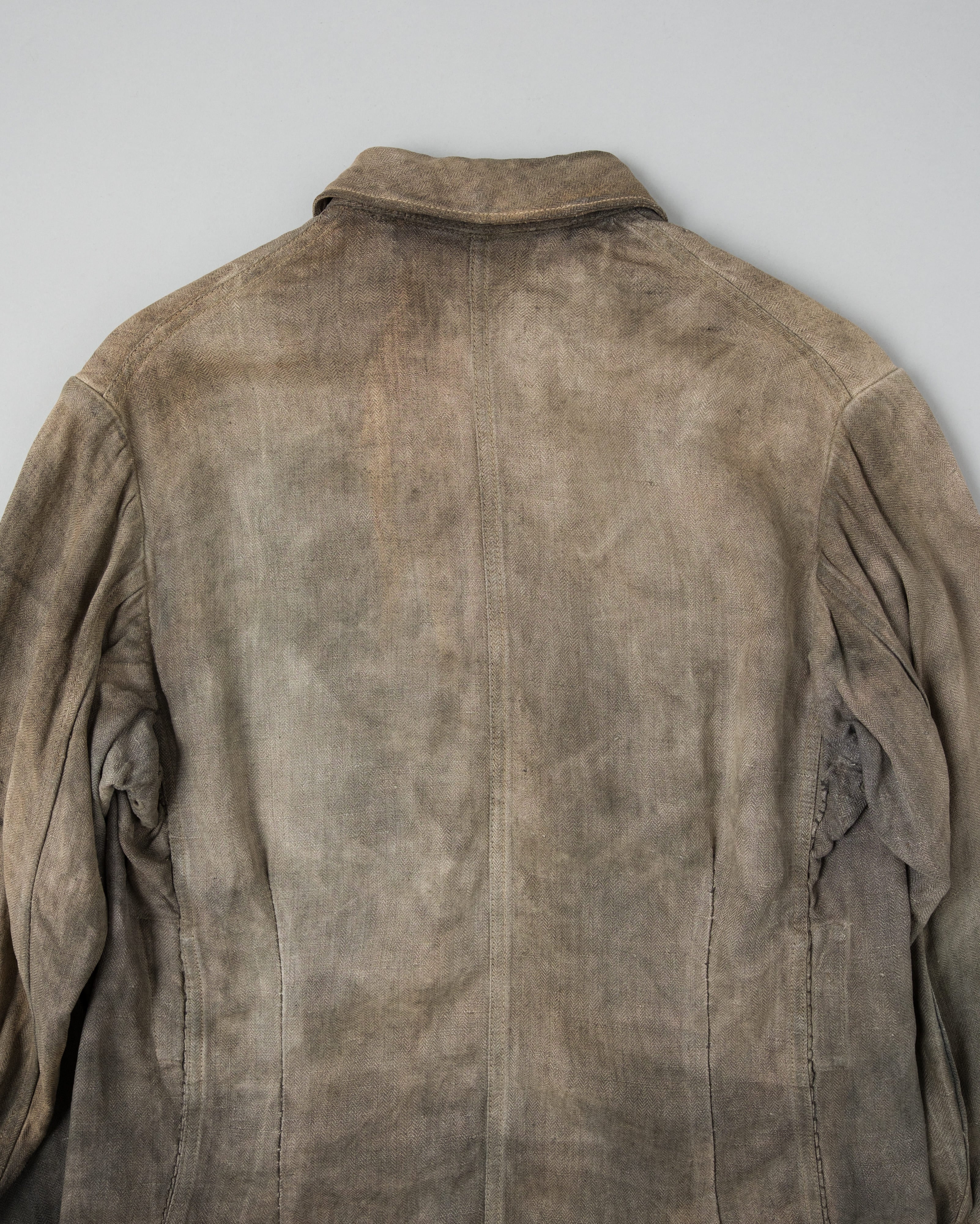 【~30's】German Air Force Gray Drillich HBT Linen Work Jacket "Unusual Color" "Luftwaffe"