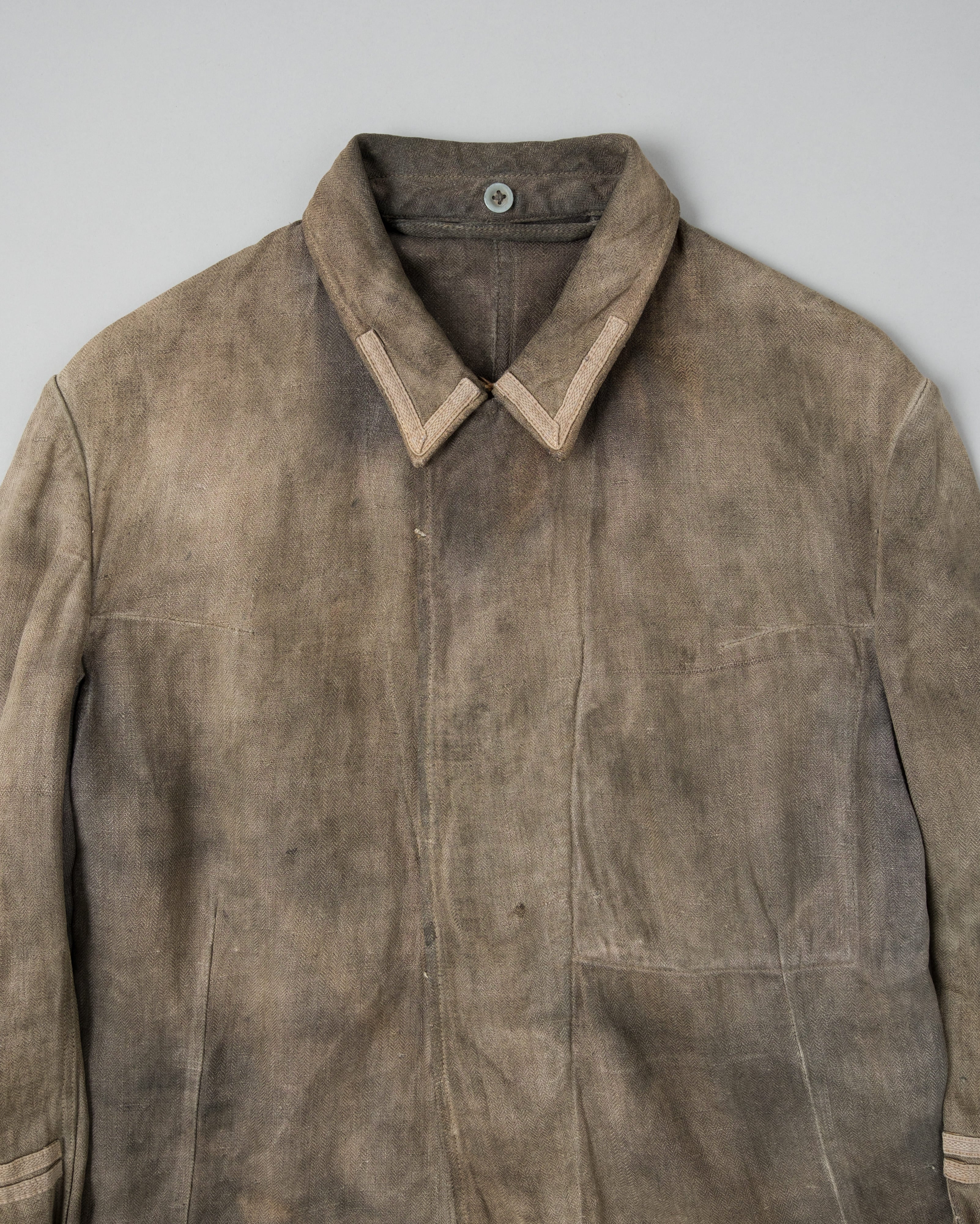 【~30's】German Air Force Gray Drillich HBT Linen Work Jacket "Unusual Color" "Luftwaffe"