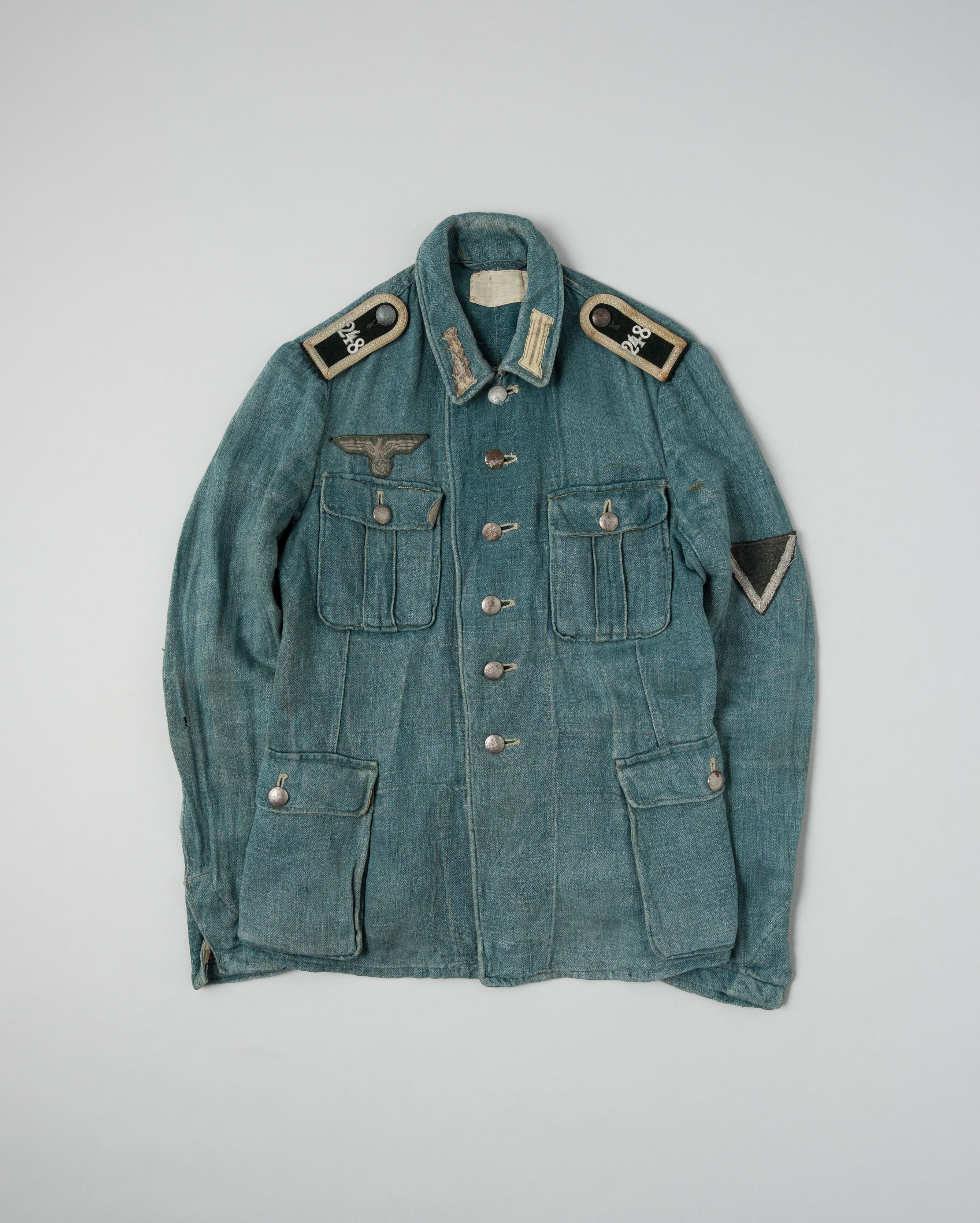 【~40's】WWII German Army Turquoise Green Drillich HBT Linen Summer Field Jacket "Wehrmacht"