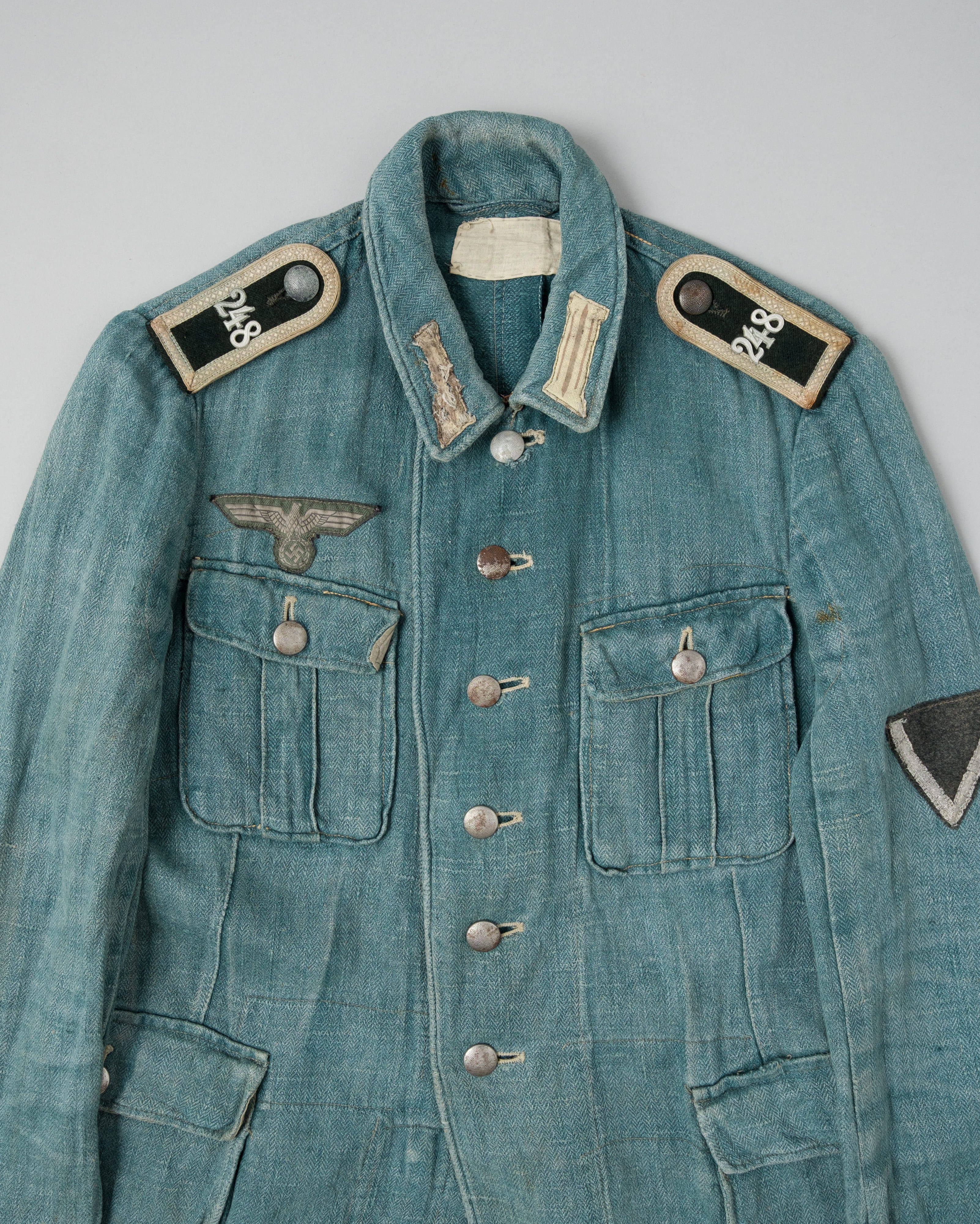 【~40's】WWII German Army Turquoise Green Drillich HBT Linen Summer Field Jacket "Wehrmacht"
