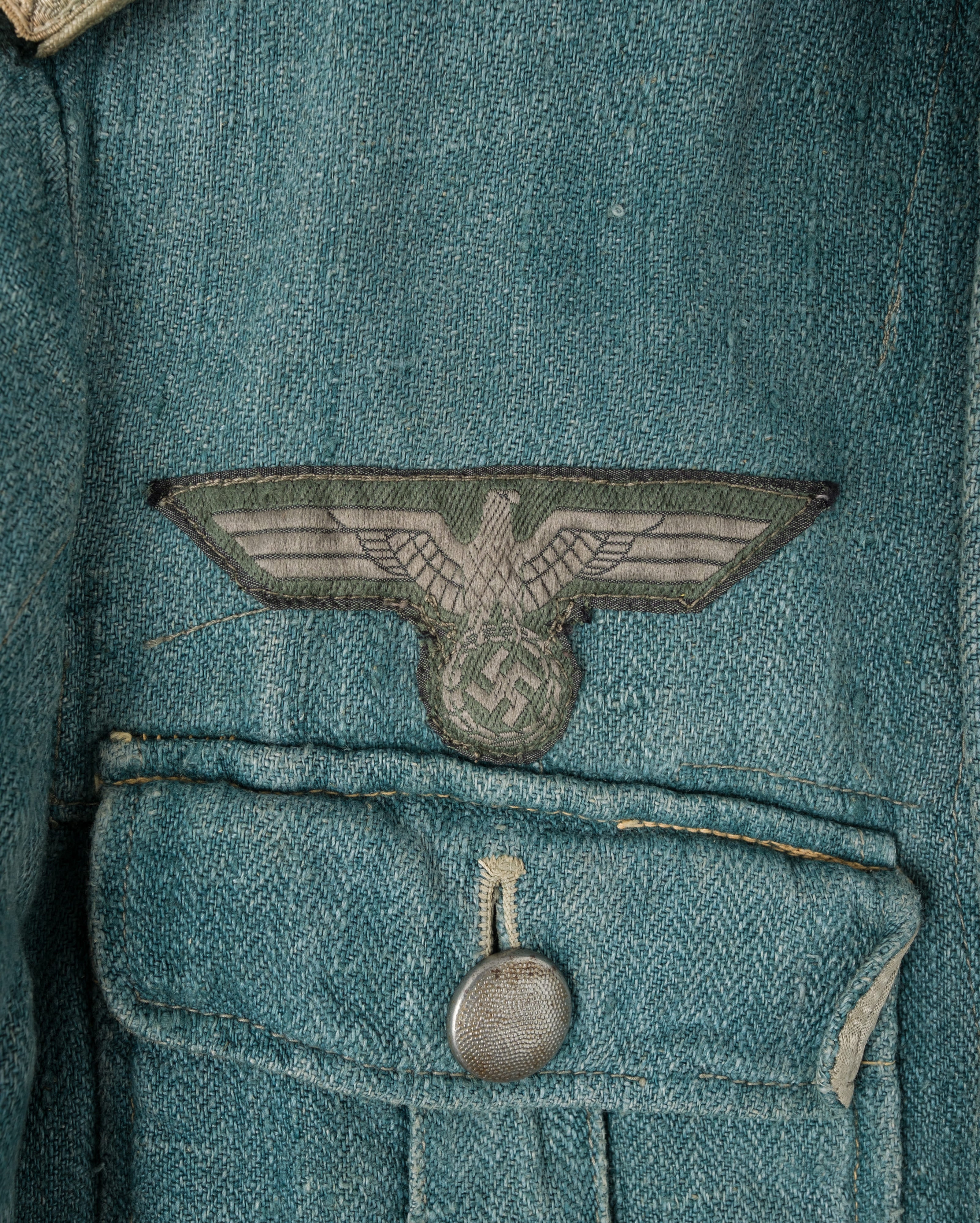 【~40's】WWII German Army Turquoise Green Drillich HBT Linen Summer Field Jacket "Wehrmacht"