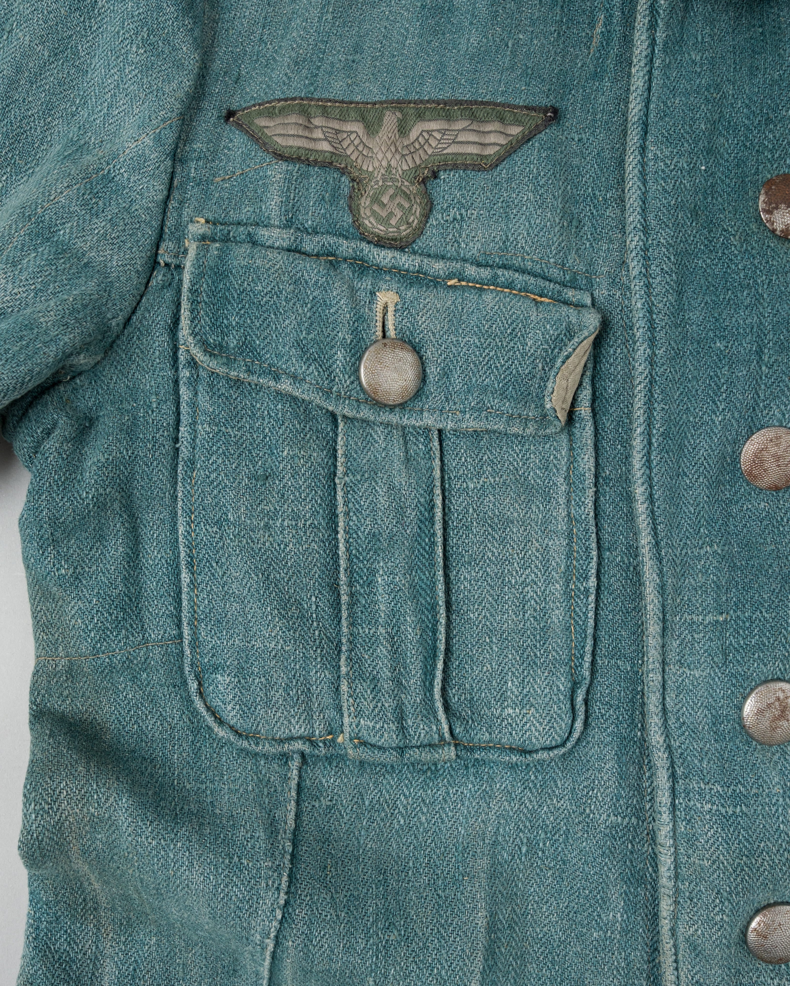 【~40's】WWII German Army Turquoise Green Drillich HBT Linen Summer Field Jacket "Wehrmacht"