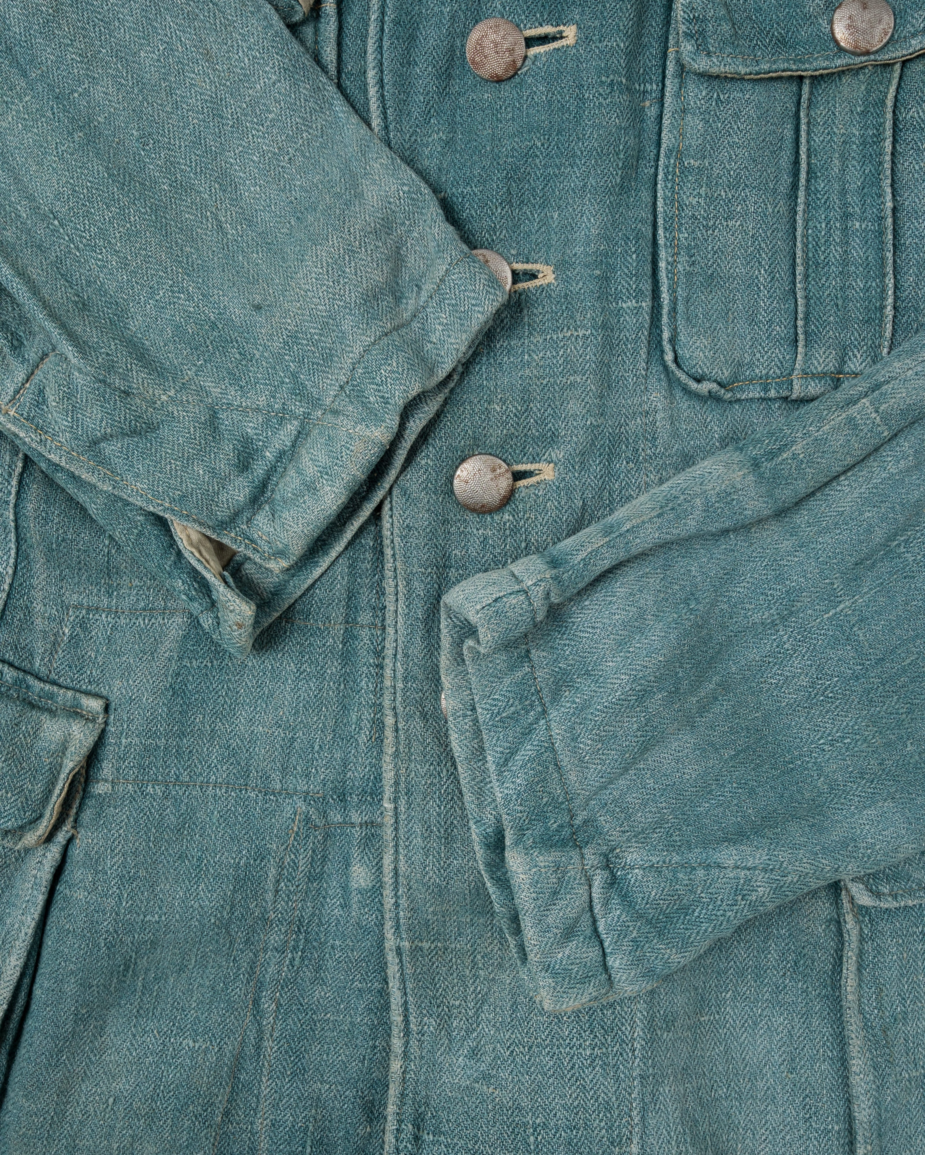 【~40's】WWII German Army Turquoise Green Drillich HBT Linen Summer Field Jacket "Wehrmacht"