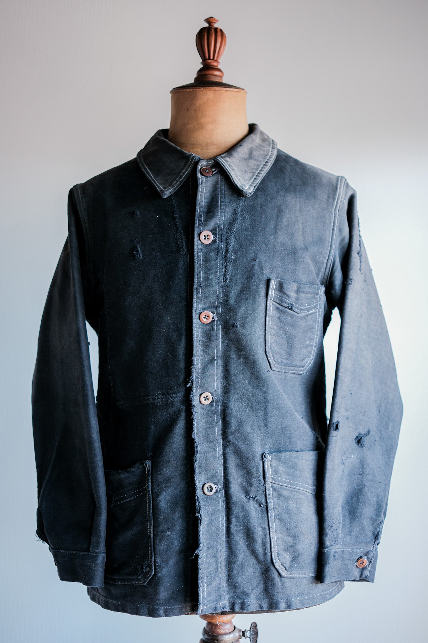 【~40's】French Vintage Black Moleskin Work Jacket "Boro"