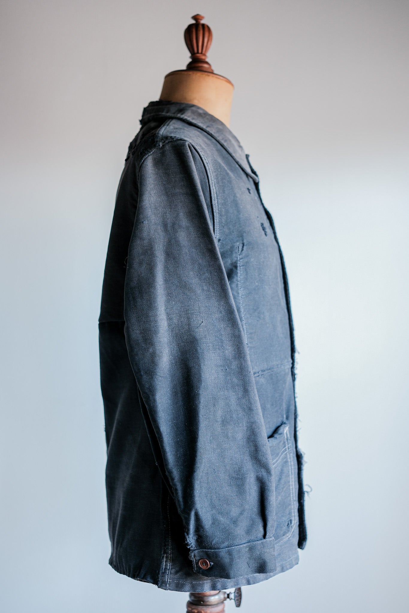 【~40's】French Vintage Black Moleskin Work Jacket "Boro"