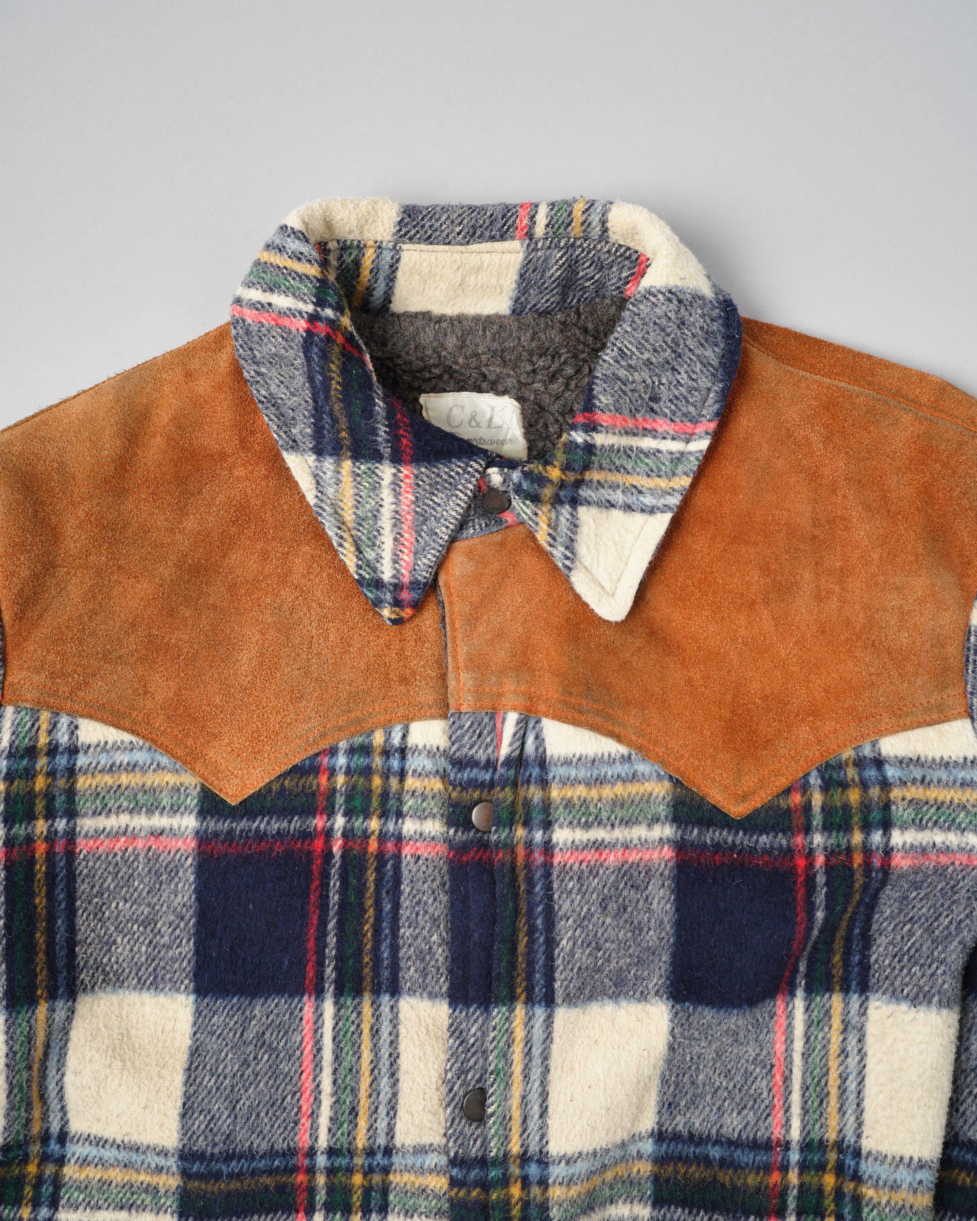 【~60's】Canadian Vintage Switching Suede Leather Mixed Wool Plaid Jacket