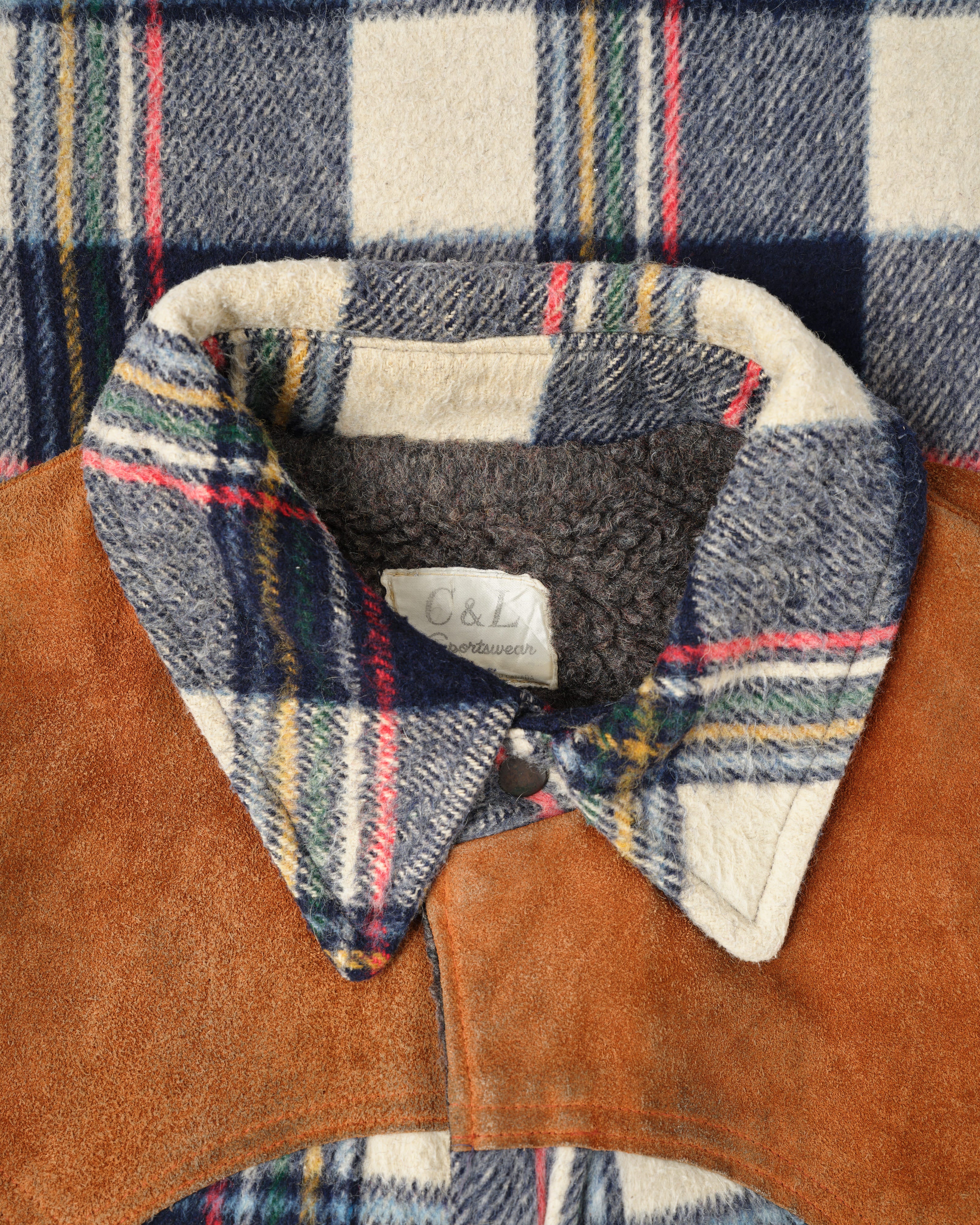 【~60's】Canadian Vintage Switching Suede Leather Mixed Wool Plaid Jacket