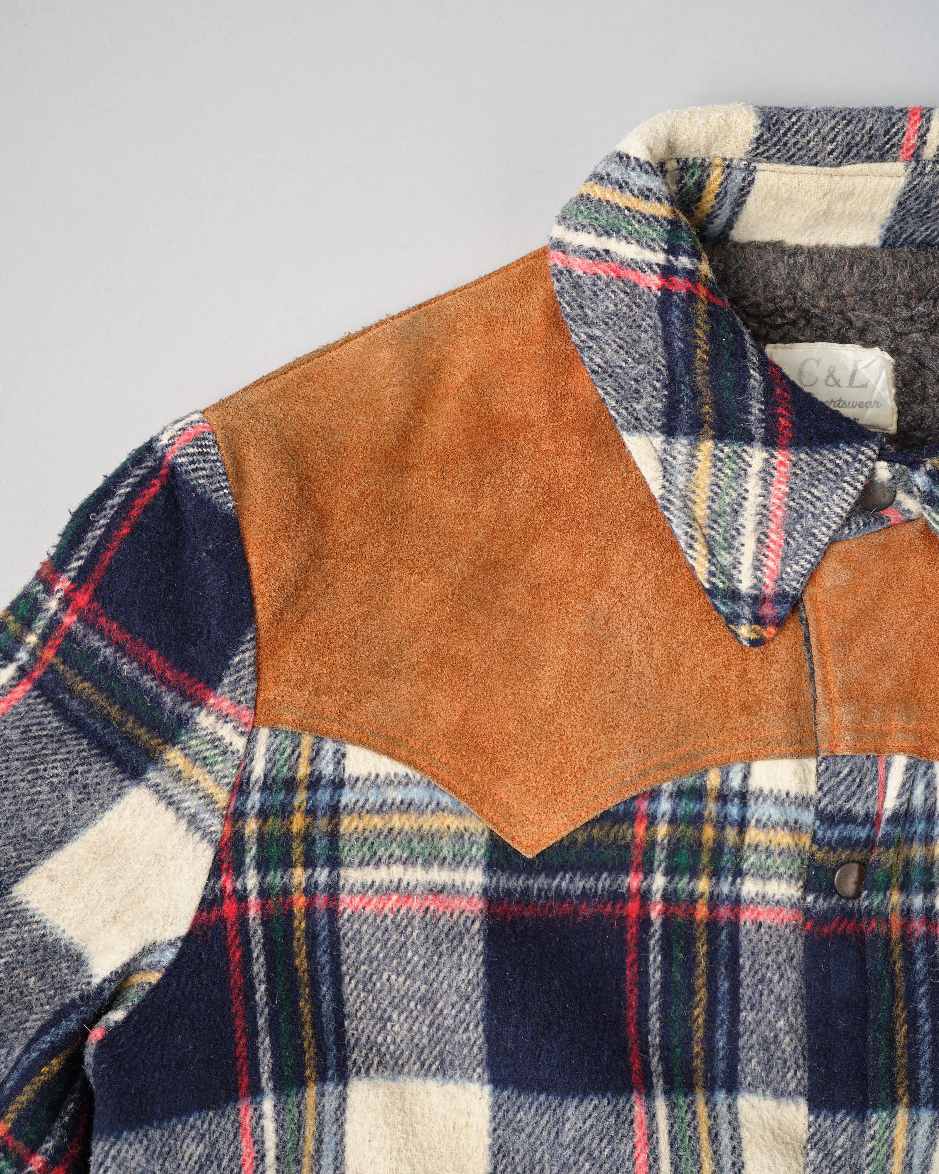 【~60's】Canadian Vintage Switching Suede Leather Mixed Wool Plaid Jacket