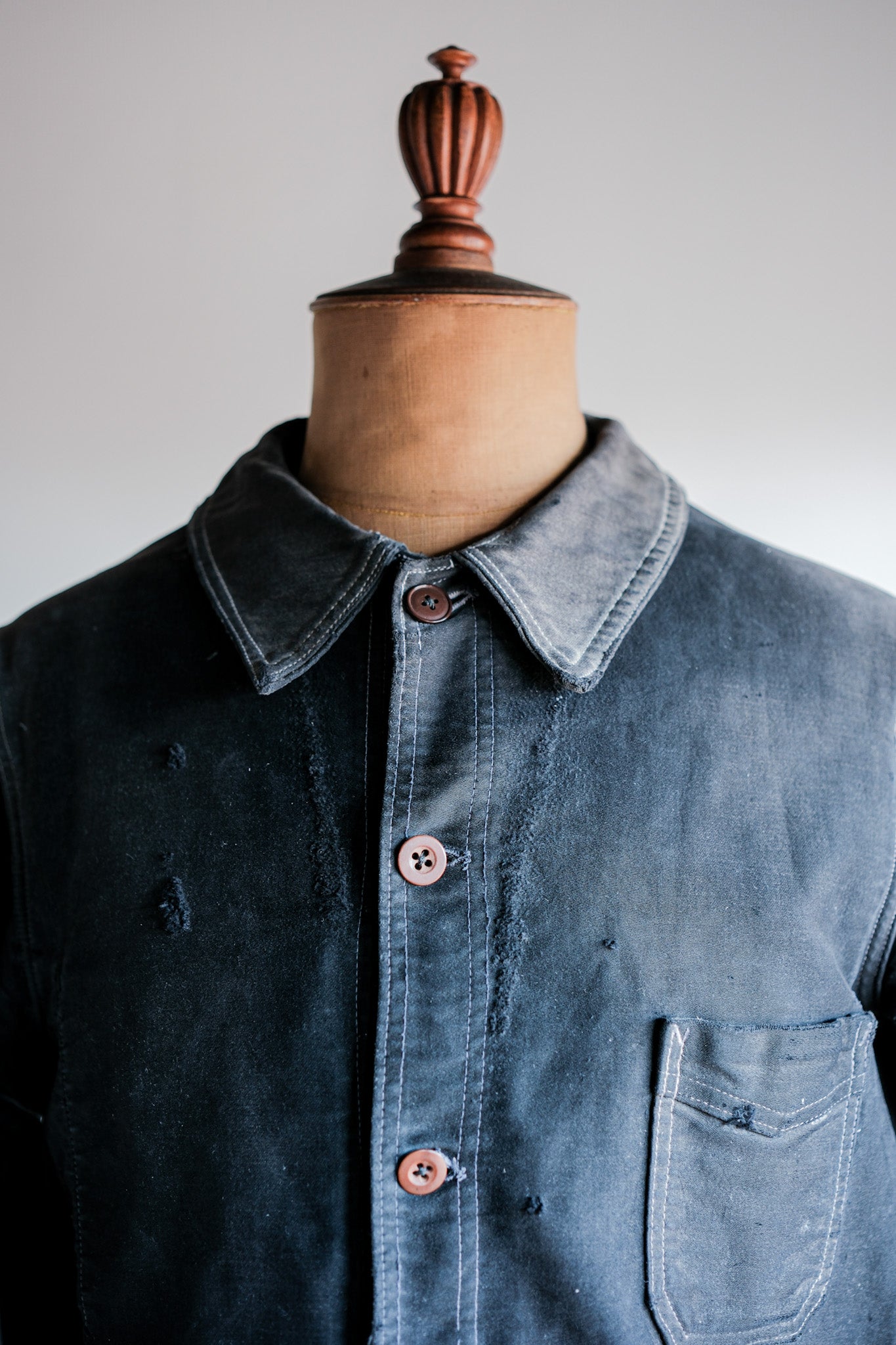 【~40's】French Vintage Black Moleskin Work Jacket "Boro"