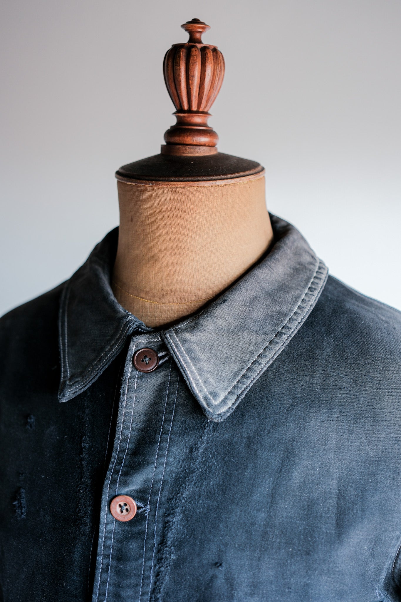 【~40's】French Vintage Black Moleskin Work Jacket "Boro"