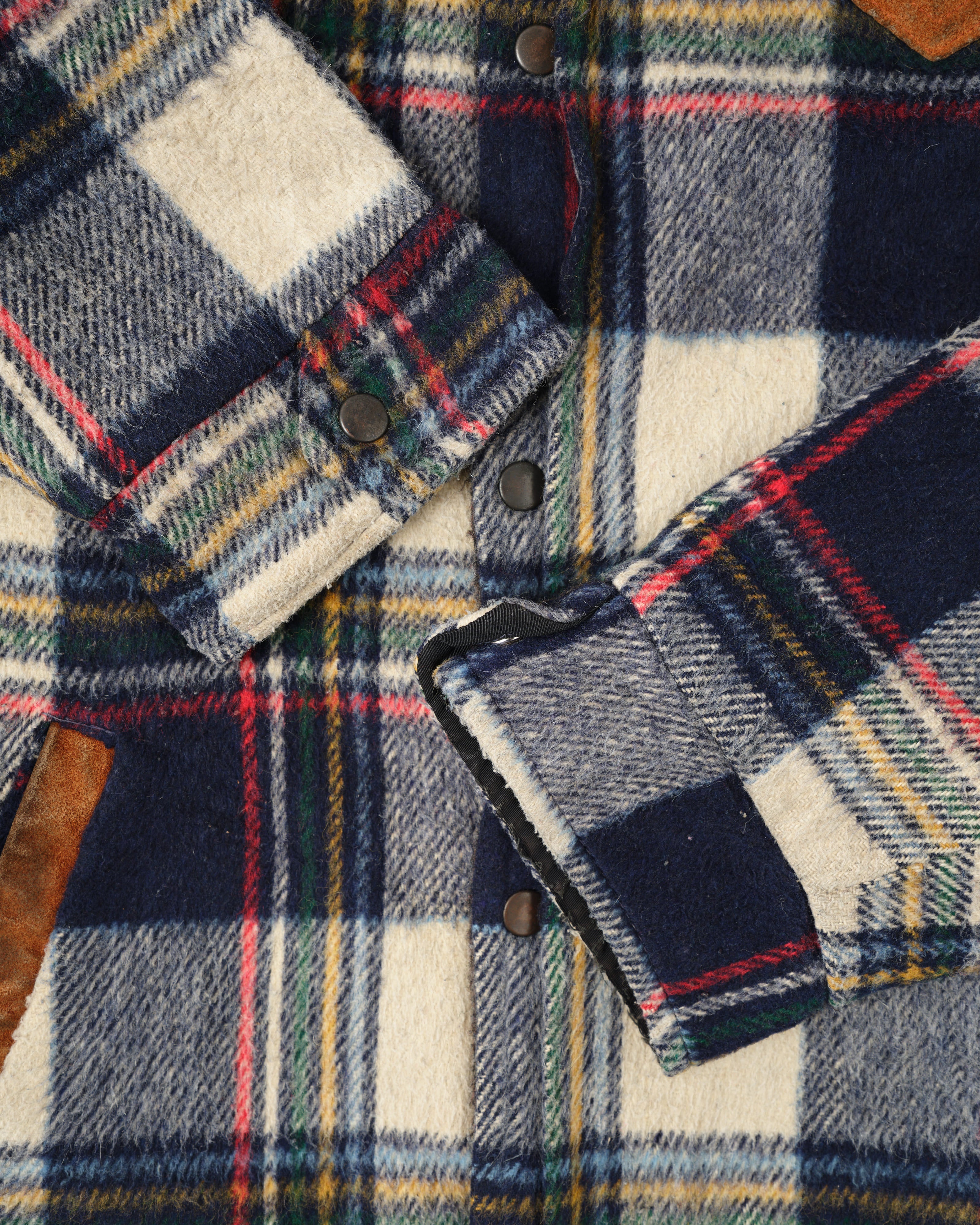 【~60's】Canadian Vintage Switching Suede Leather Mixed Wool Plaid Jacket